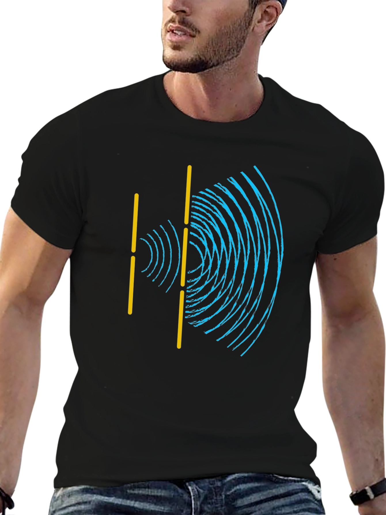 Black Wave Interference Black T-Shirt - Science Physics Tee view 6