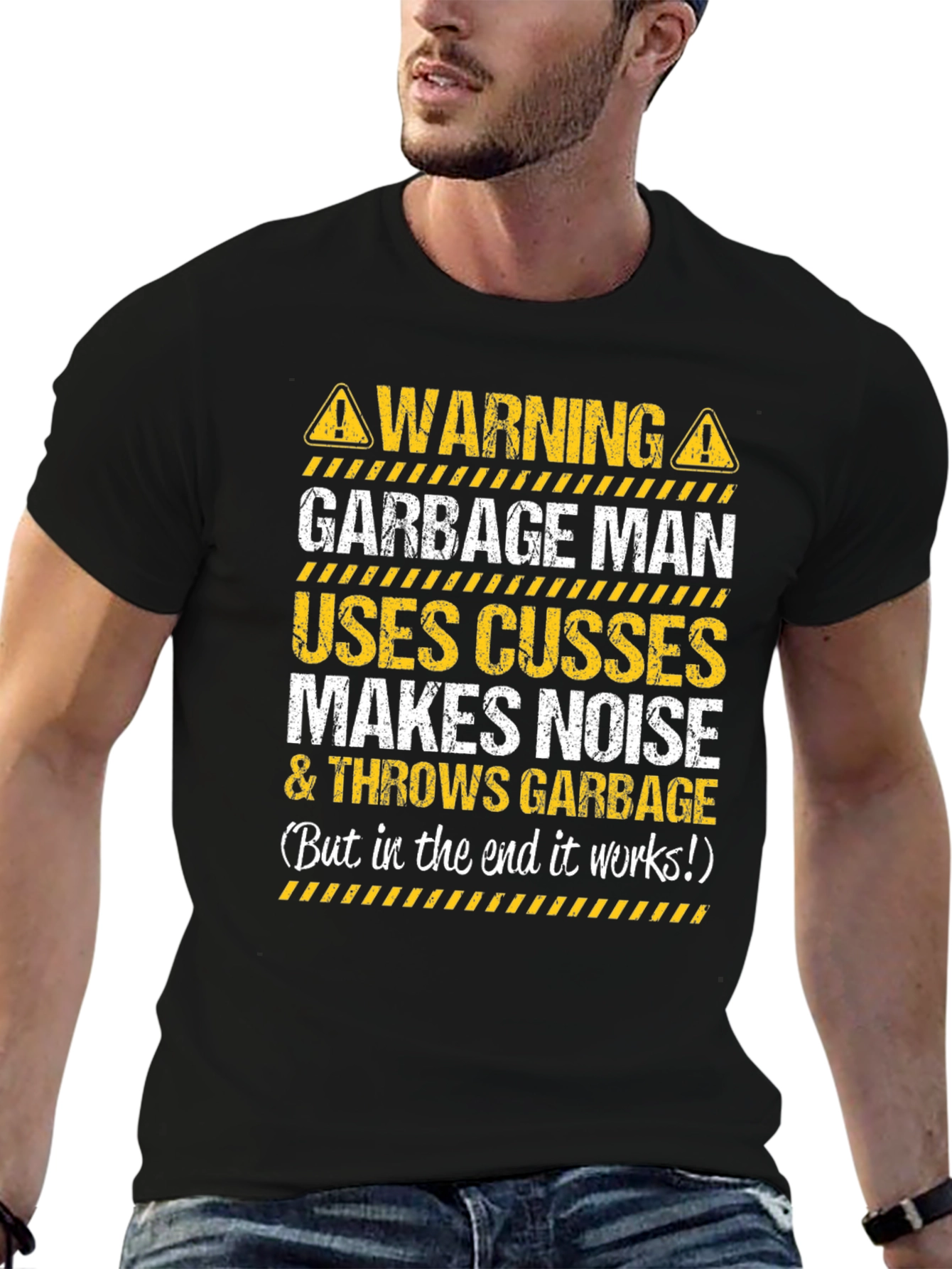 Black Warning Garbage Man T-Shirt - Funny Novelty Tee view 6