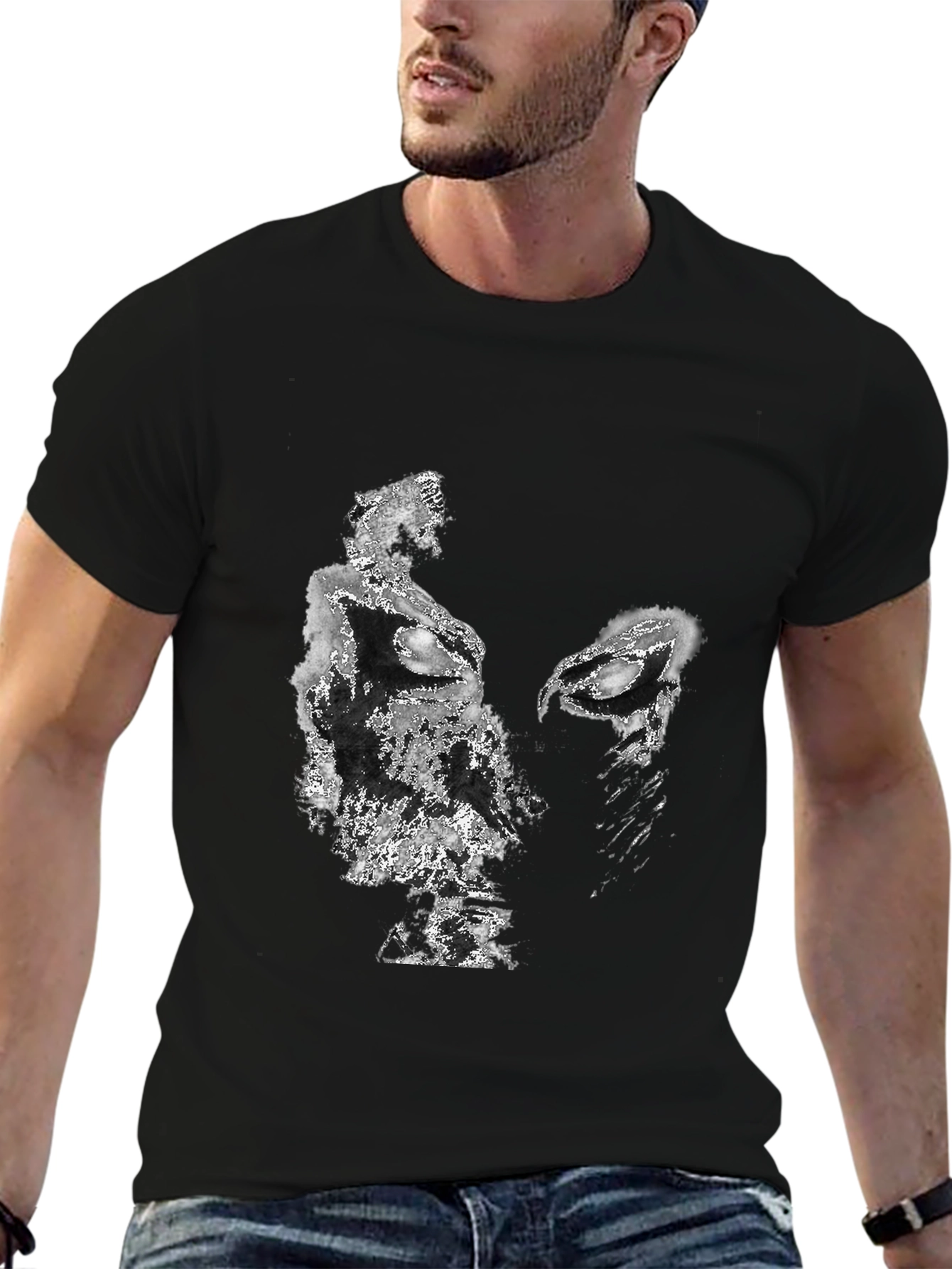 Black Abstract Face Graphic Black T-Shirt view 6