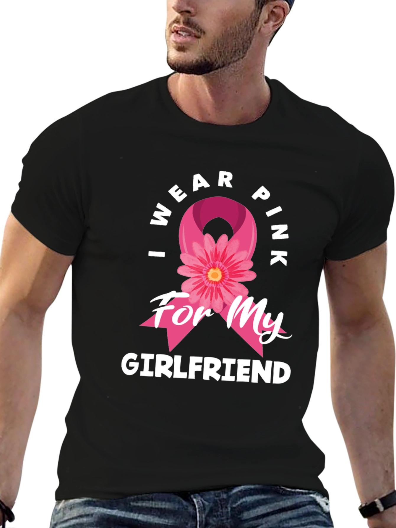 Black I Wear Pink for My Girlfriend Breast Cancer Awareness T-Shirt view 6