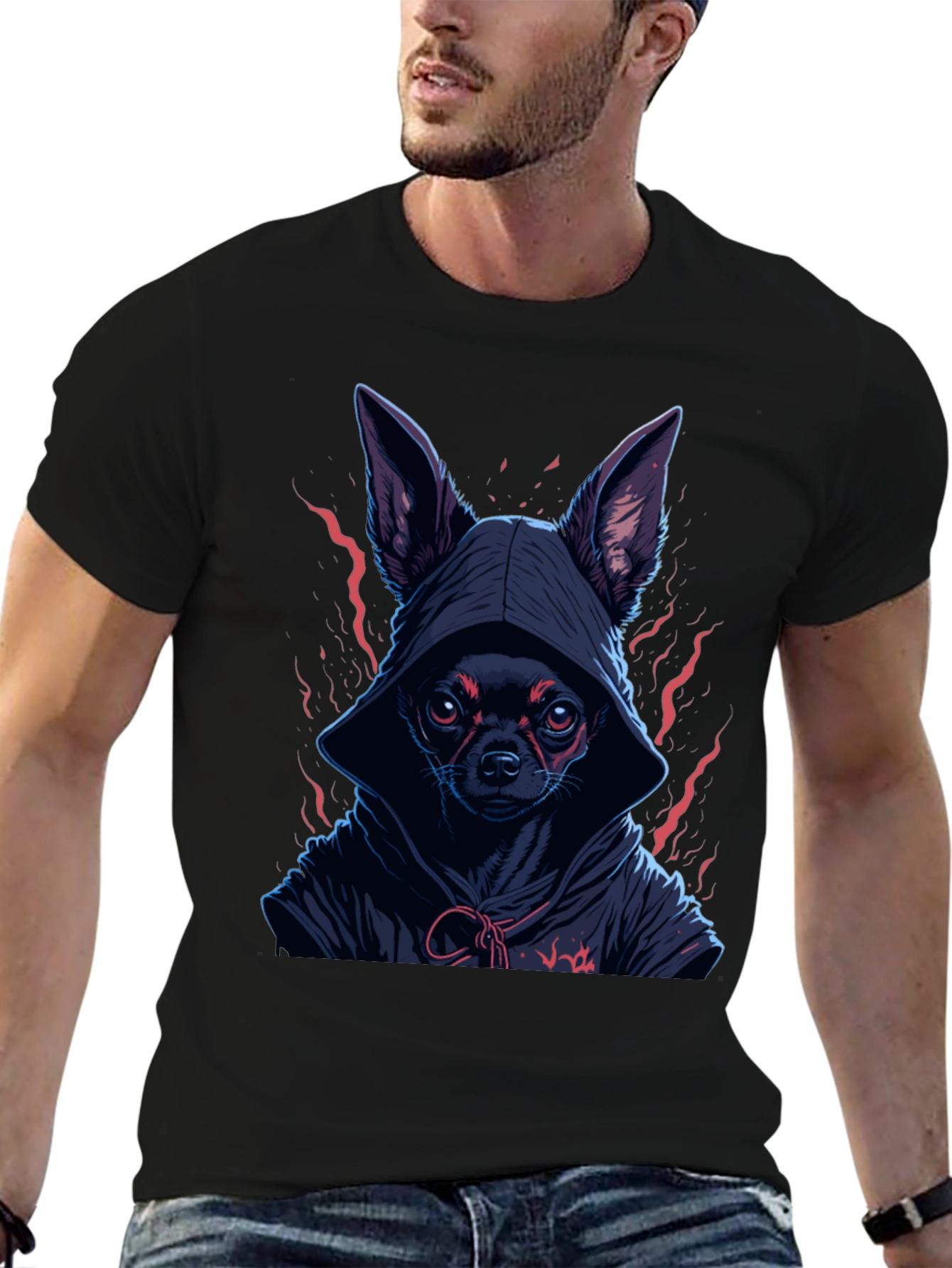 Black Hooded Chihuahua Graphic Tee view 6