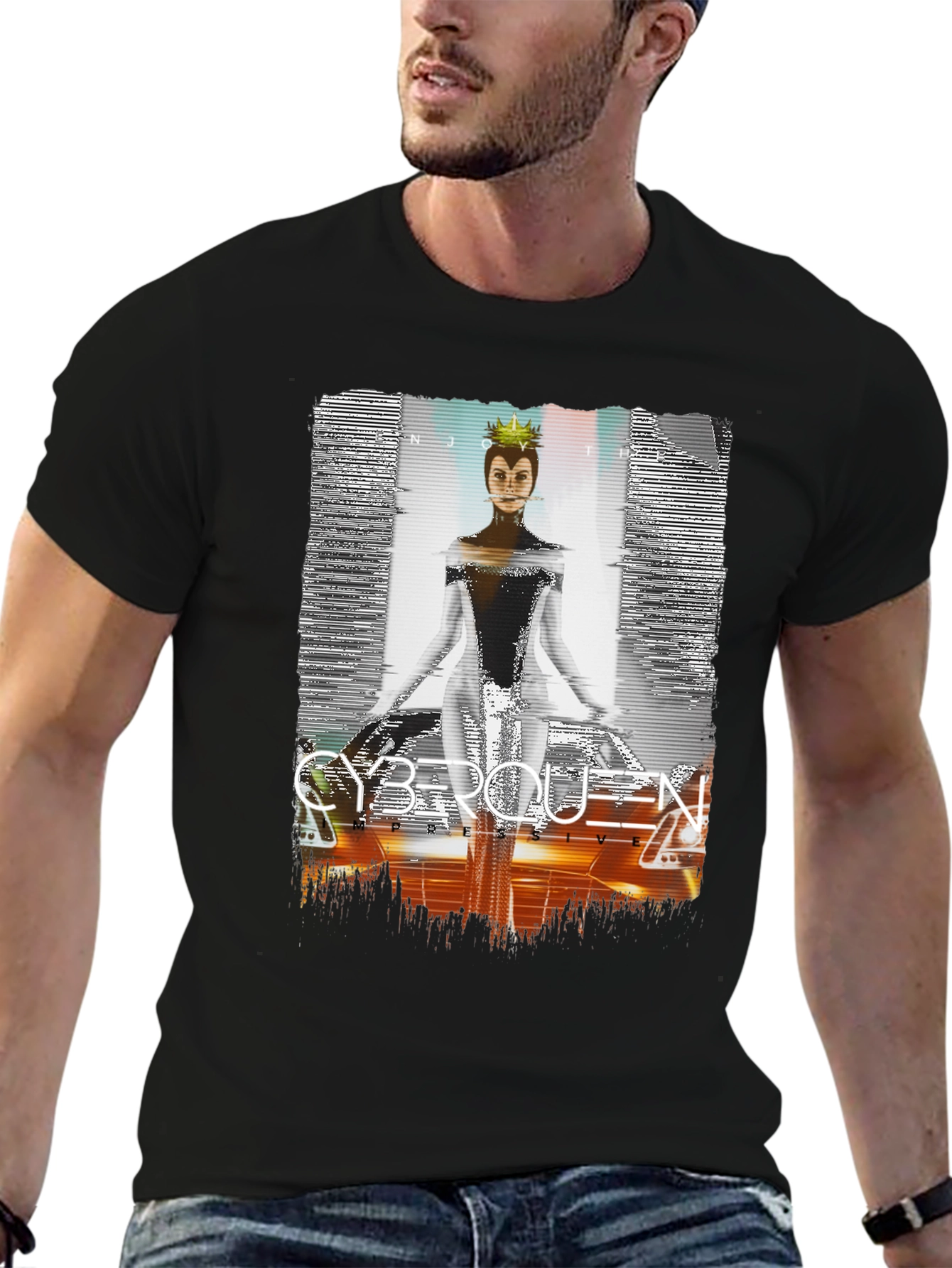 Black Cyberqueen Graphic T-Shirt - Modern Streetwear view 6