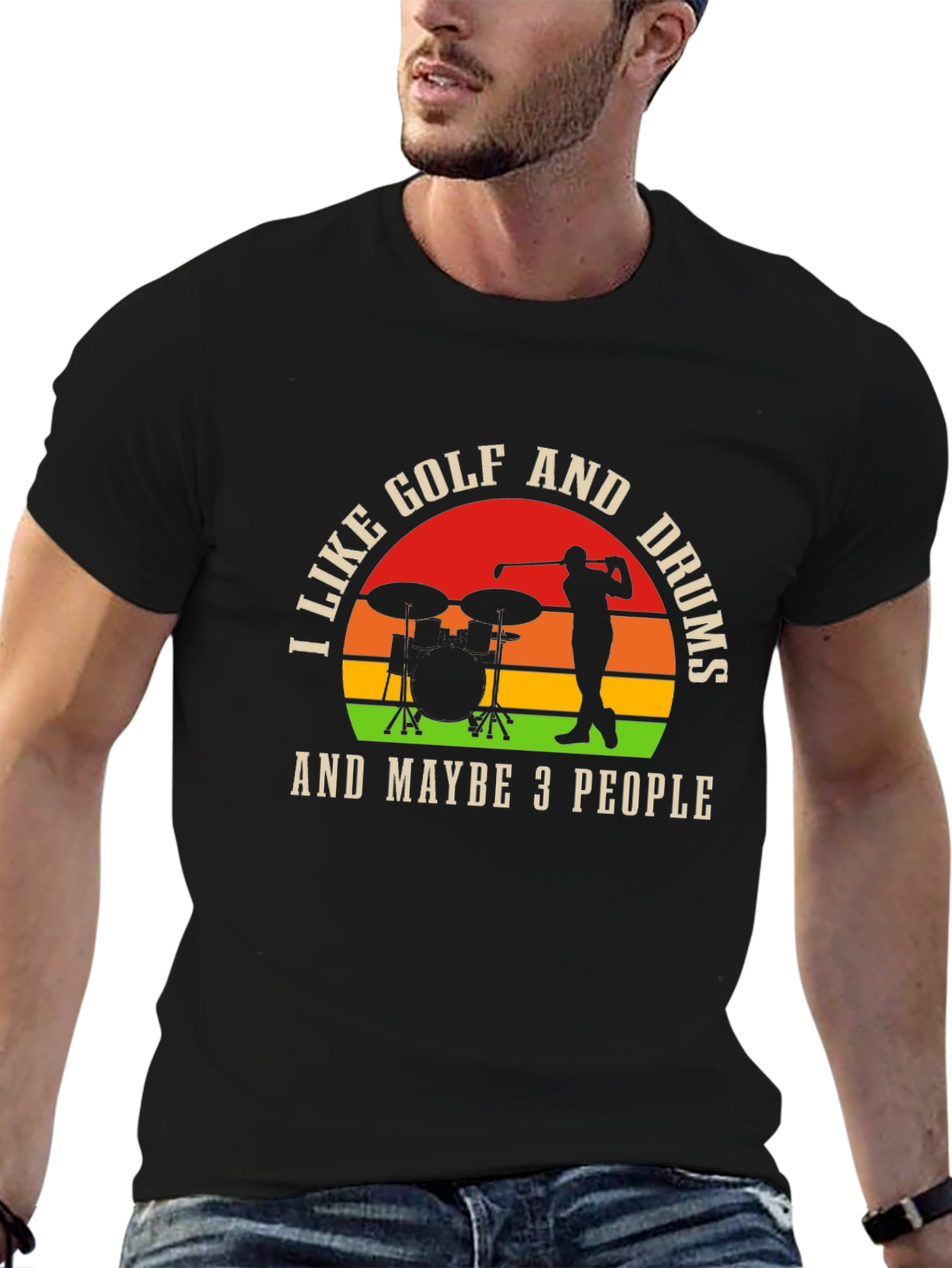 Black Golf and Drums T-Shirt - I Like Golf and Maybe 3 People view 6