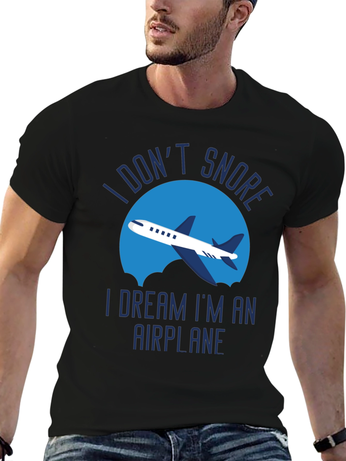 Black Funny Snoring Airplane T-Shirt view 6