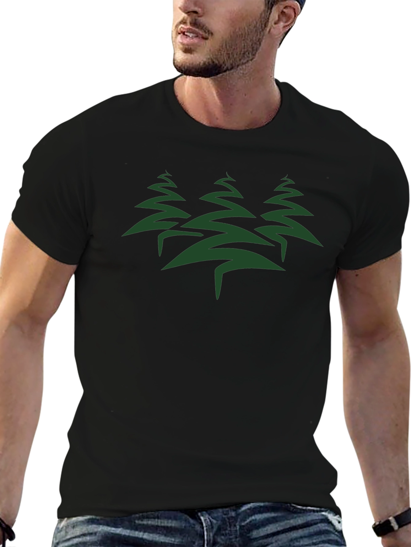 Black Nature Inspired Graphic Tee - Forest Design view 6