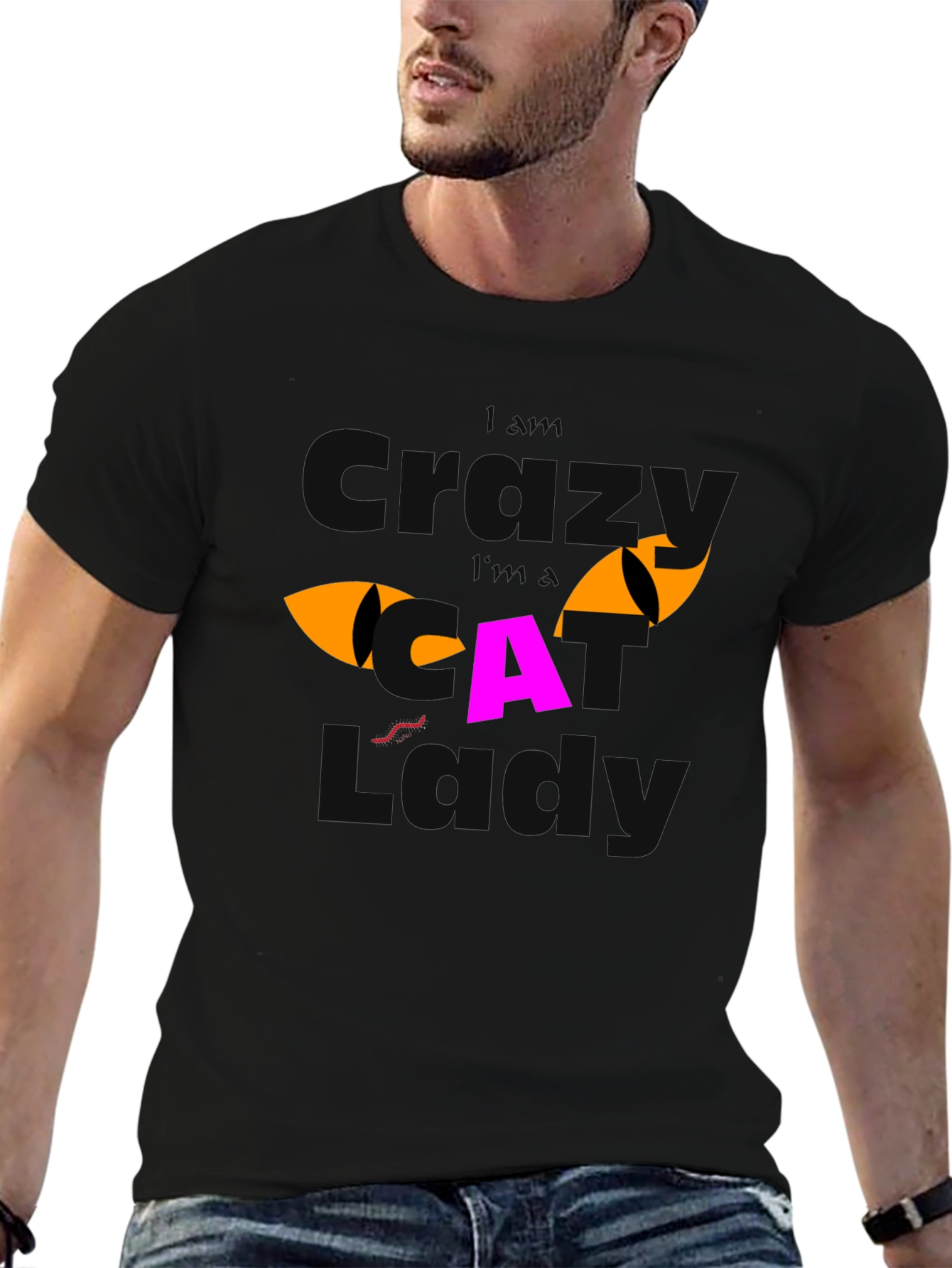Black Crazy Cat Lover Graphic T-Shirt view 6