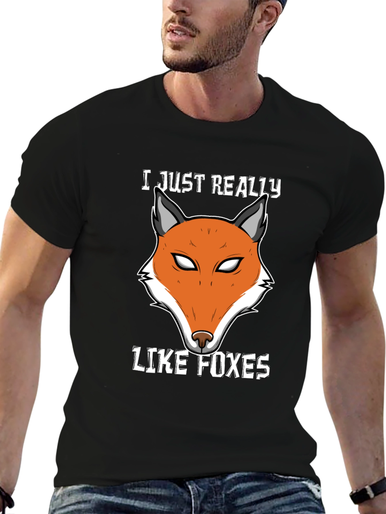 Black Fox Lover T-Shirt | Cute Fox Face Design view 6