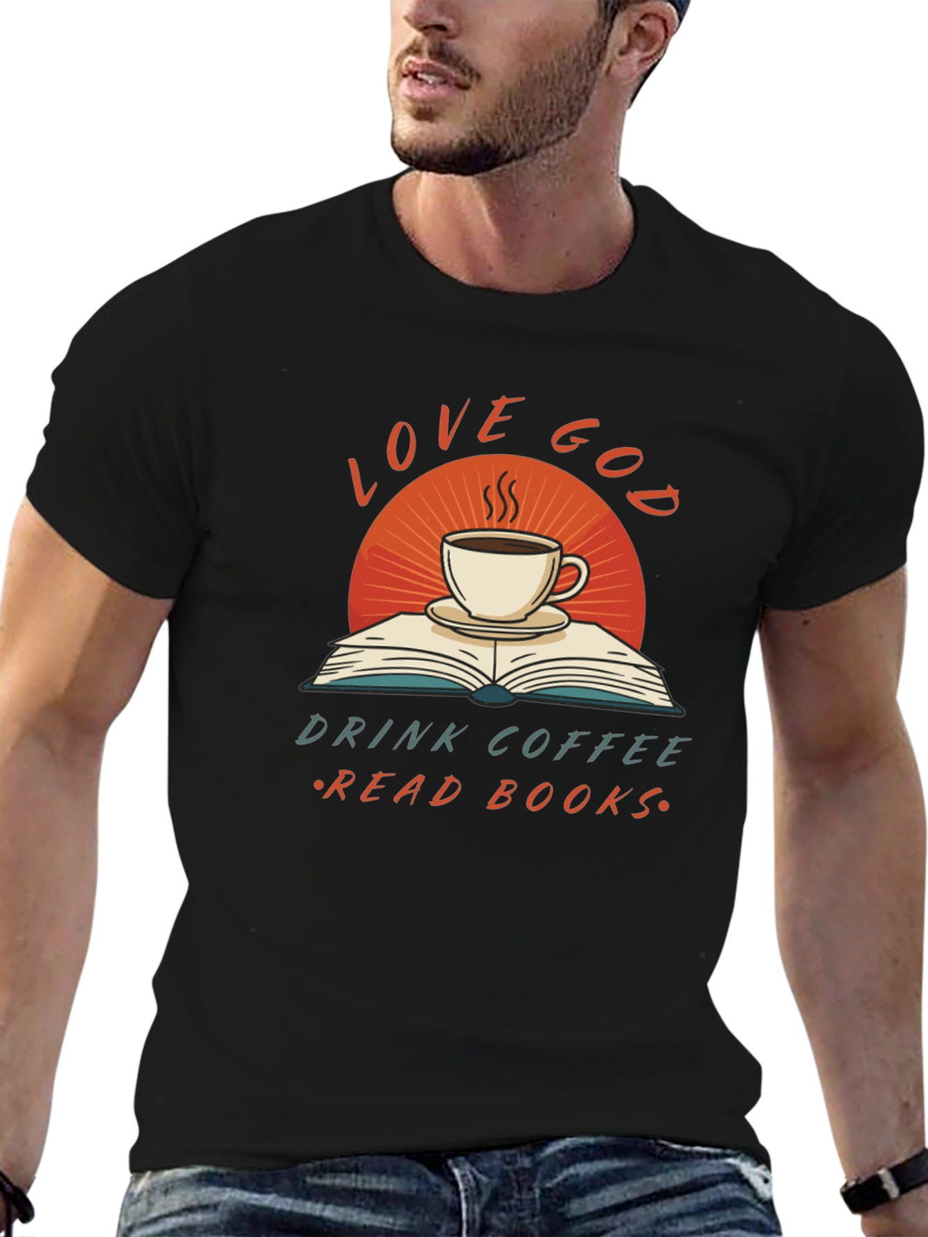 Black Love God Coffee Books Black T-Shirt view 6