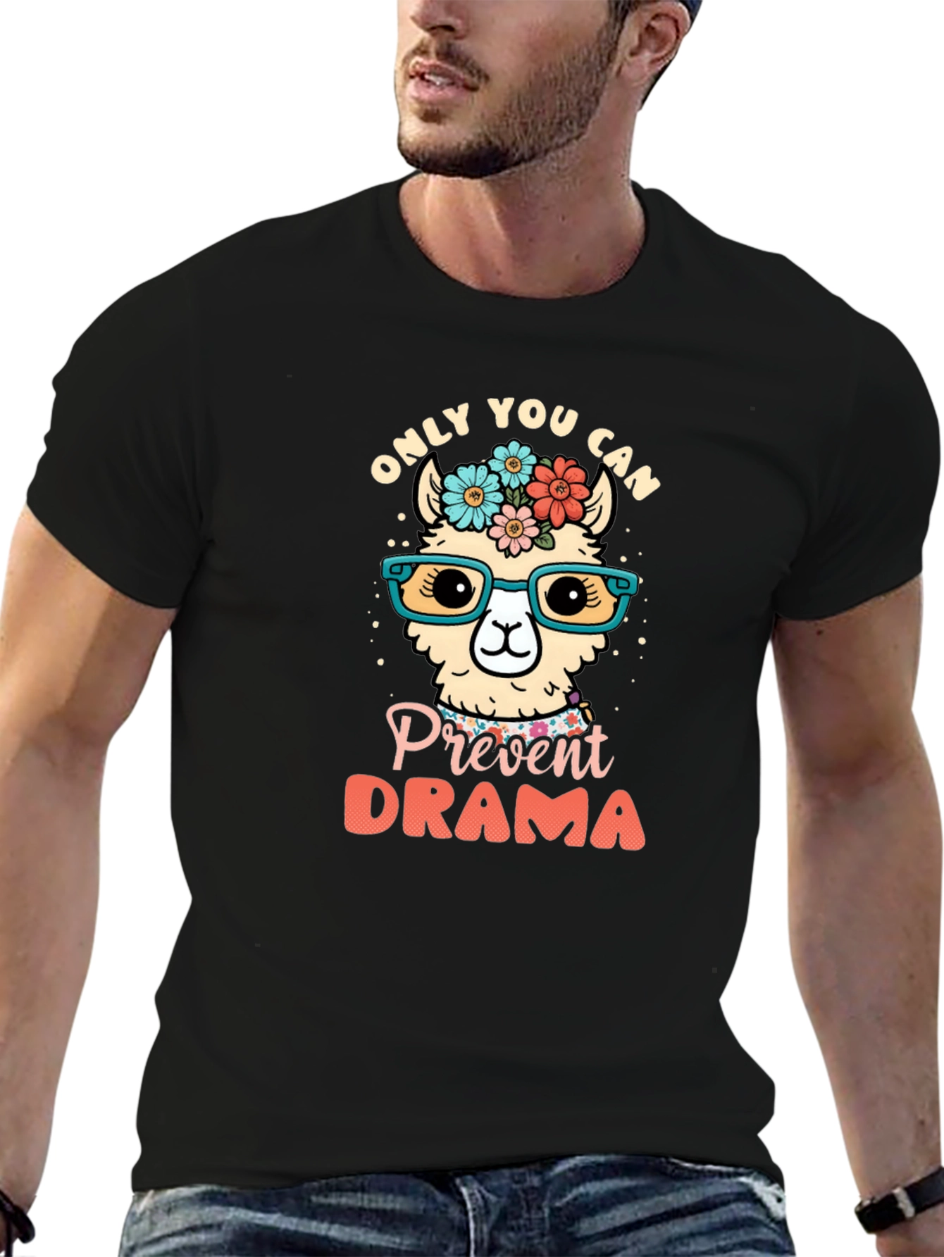 Black Only You Can Prevent Drama Llama Graphic Tee view 6