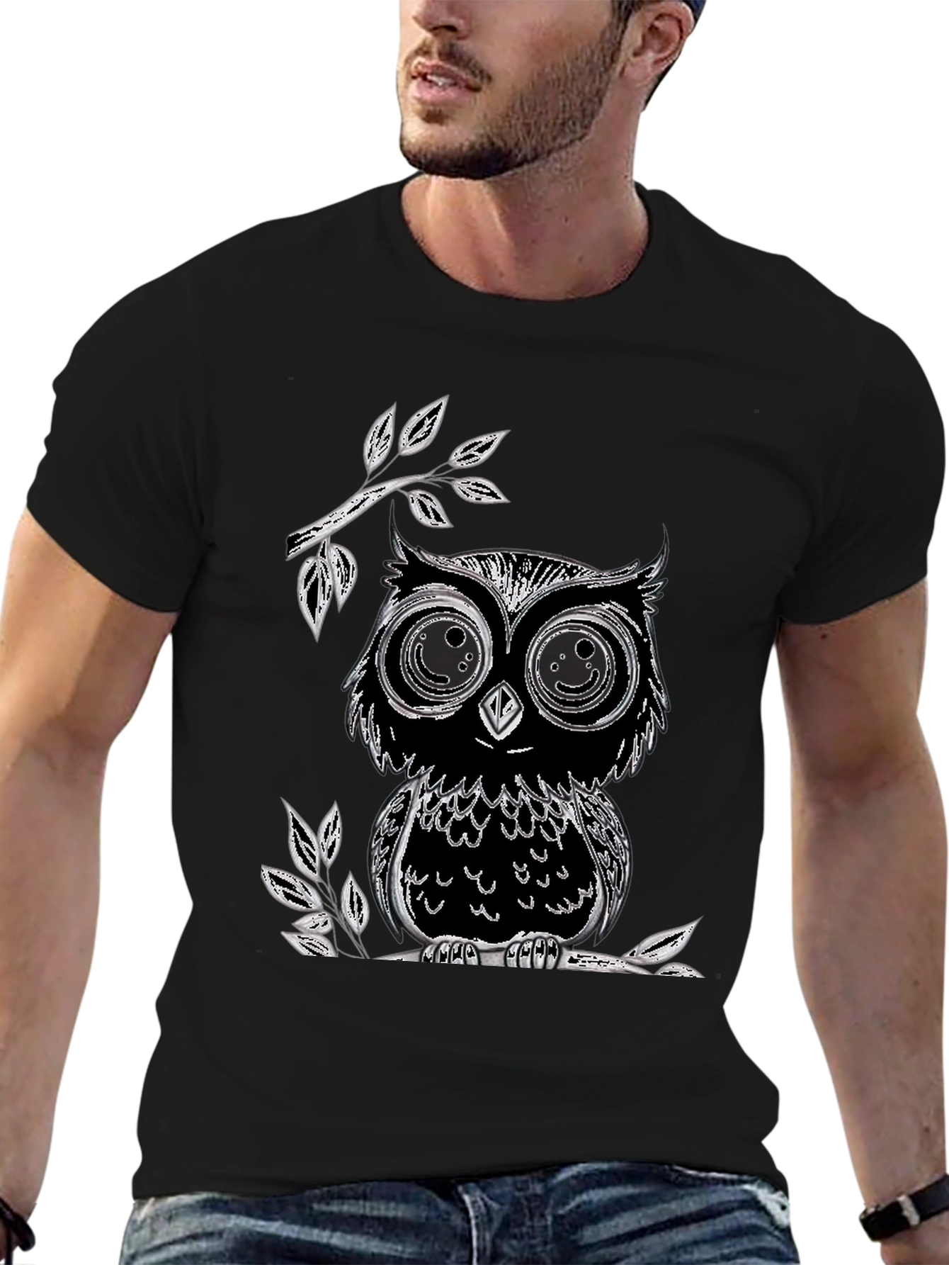 Black Owl Graphic T-Shirt - Soft Cotton Blend, Black view 6