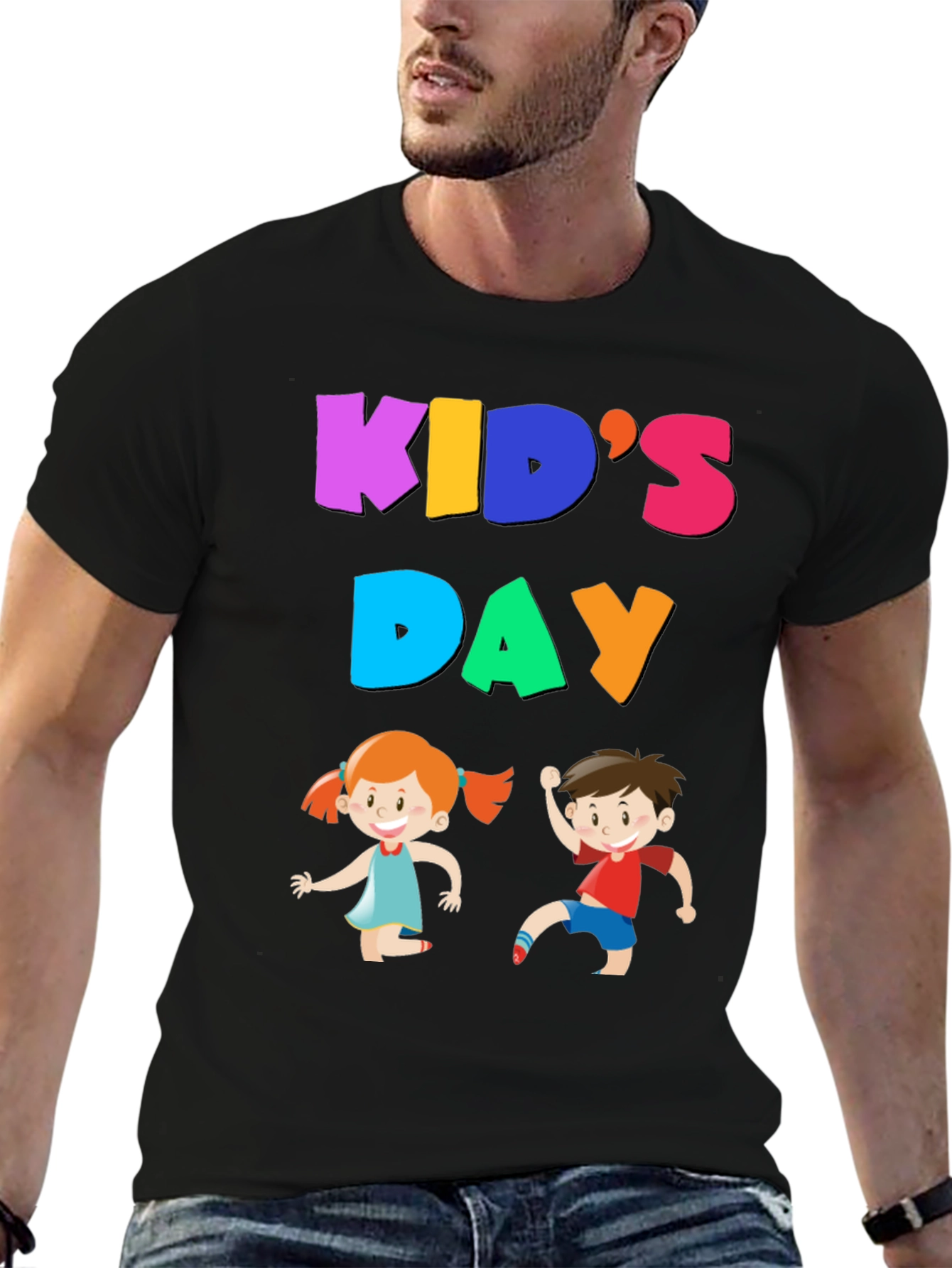 Black Colorful Kid's Day T-Shirt view 6