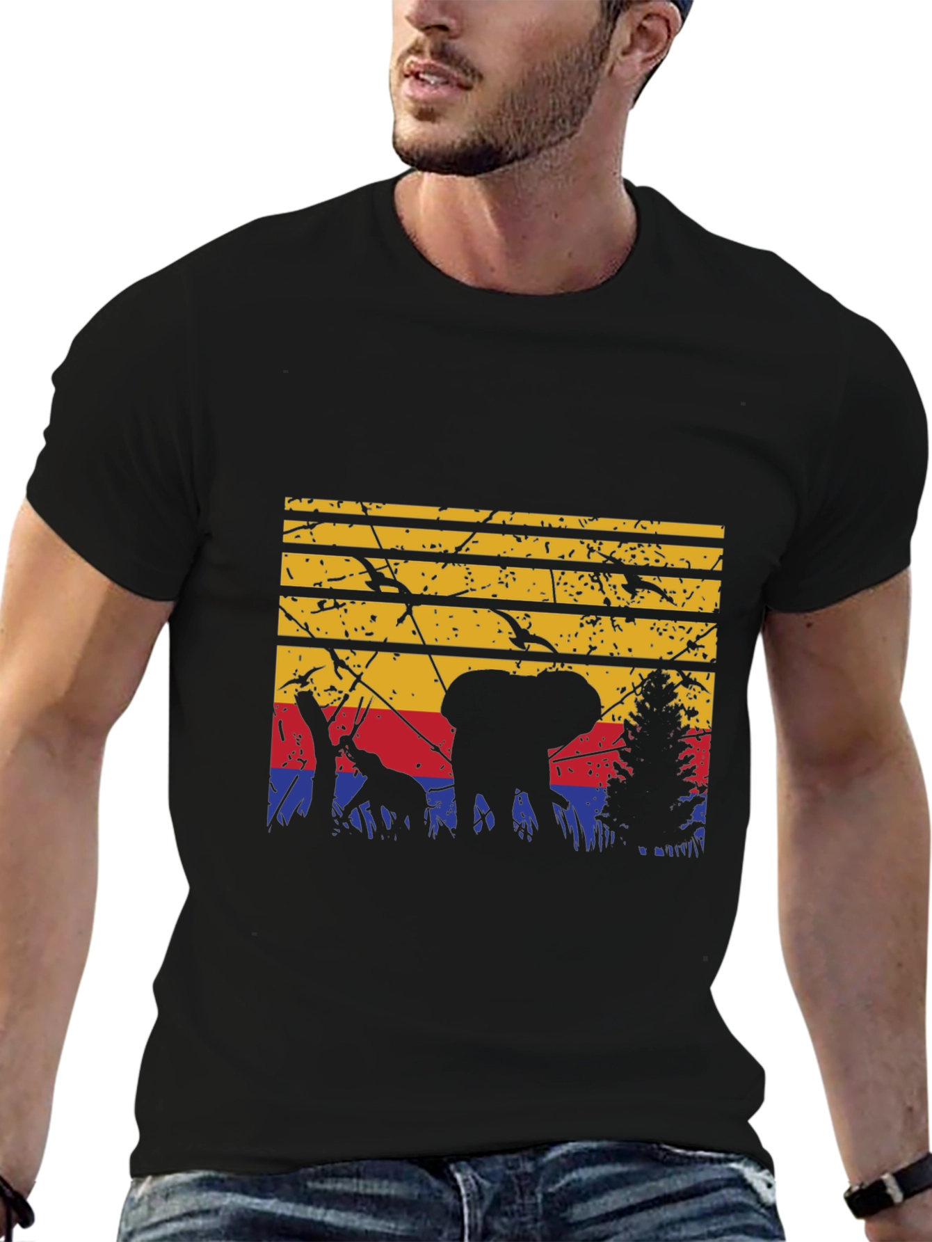 Black Retro African Wildlife T-Shirt view 6