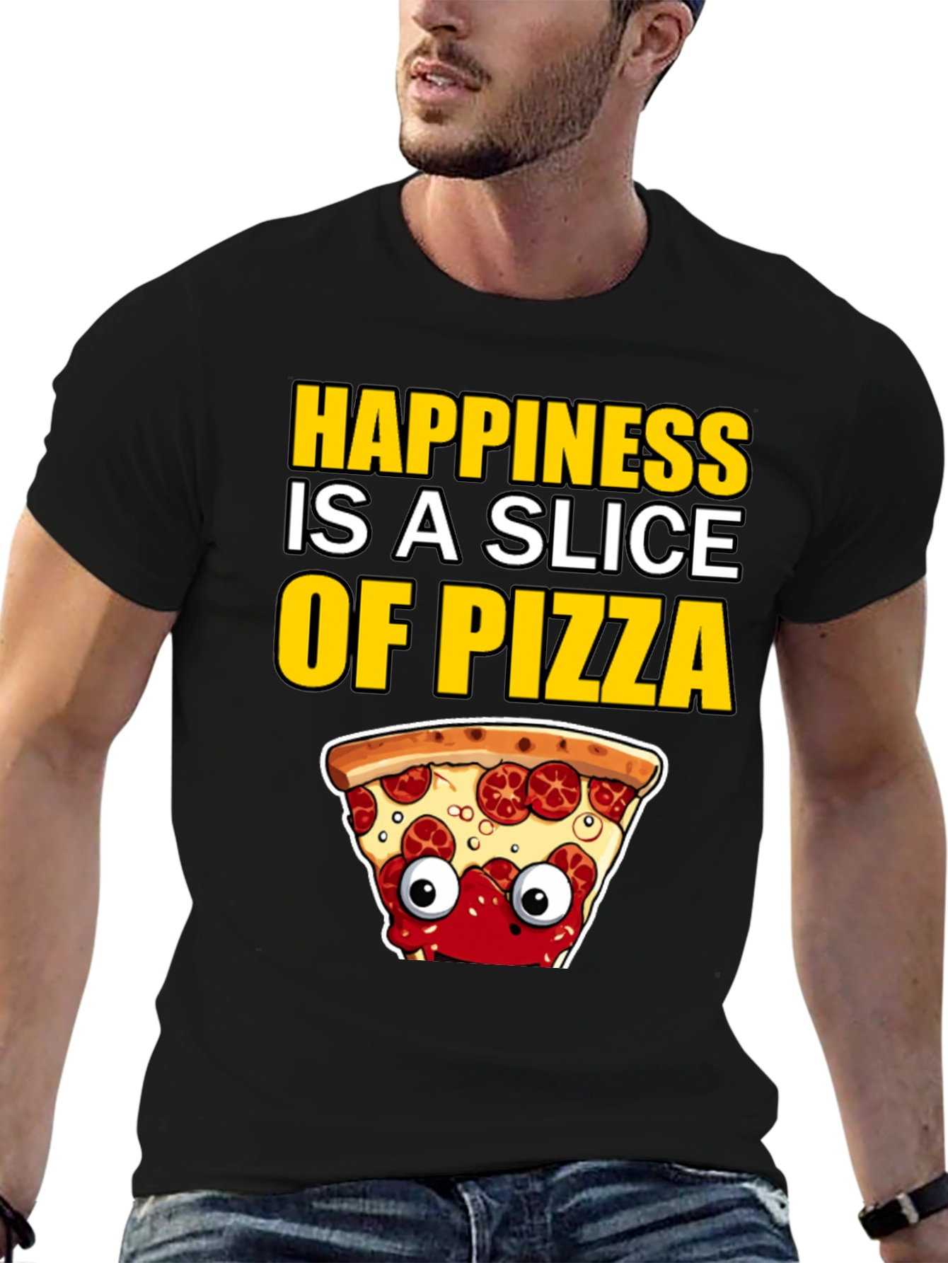 Black Happiness Pizza Slice T-Shirt view 6
