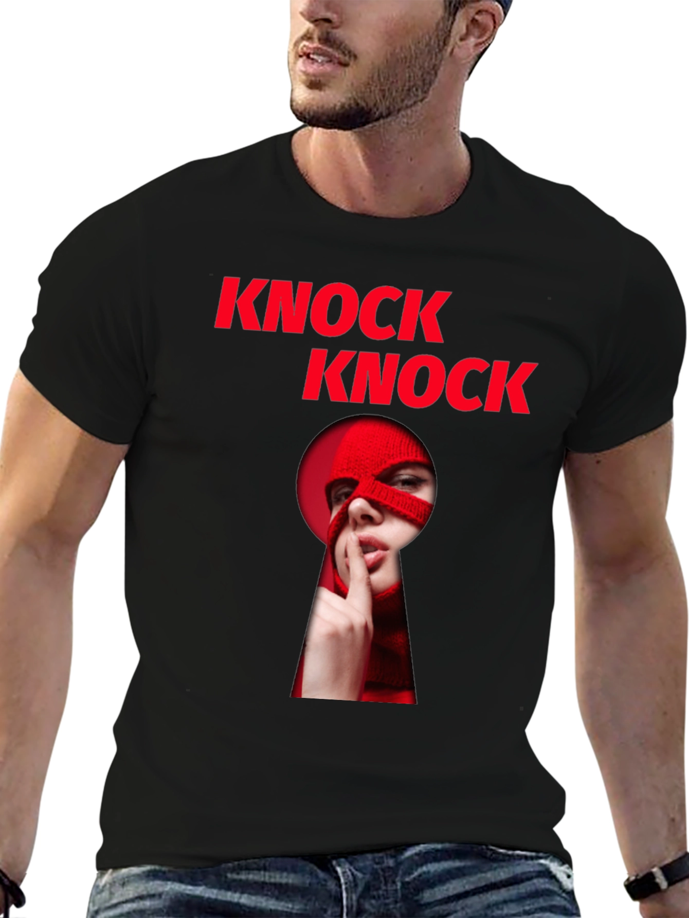 Black Knock Knock Graphic T-Shirt - Intrigue & Style view 6