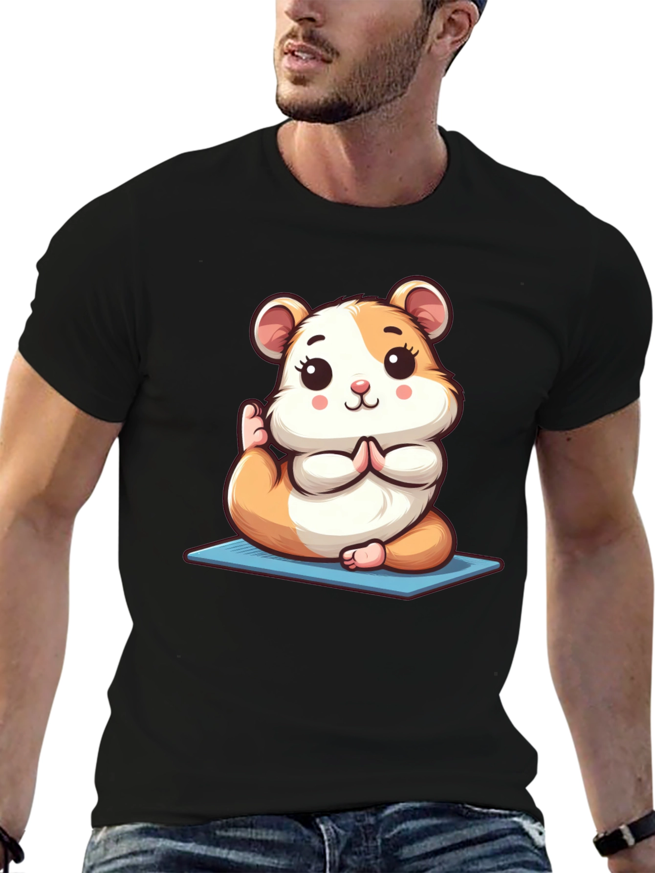 Black Yoga Hamster Tee - Meditating Rodent T-Shirt view 6