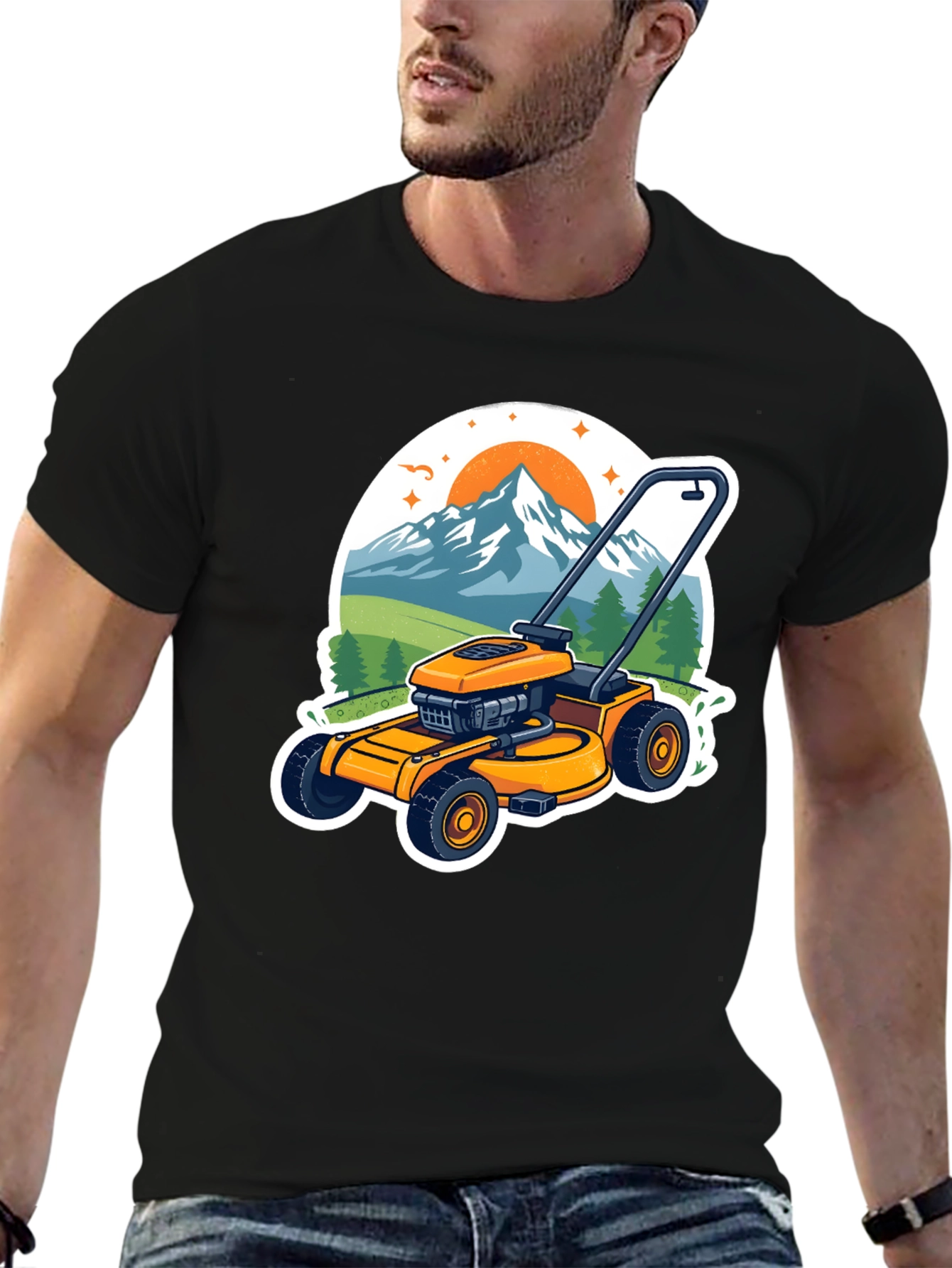 Black Lawnmower Landscape Graphic Tee view 6