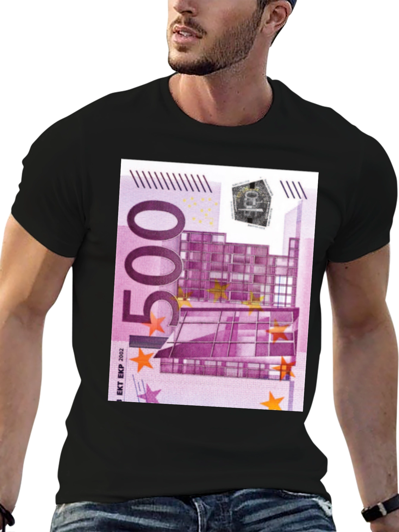 Black 500 Euro Note Graphic Print Black T-Shirt view 6