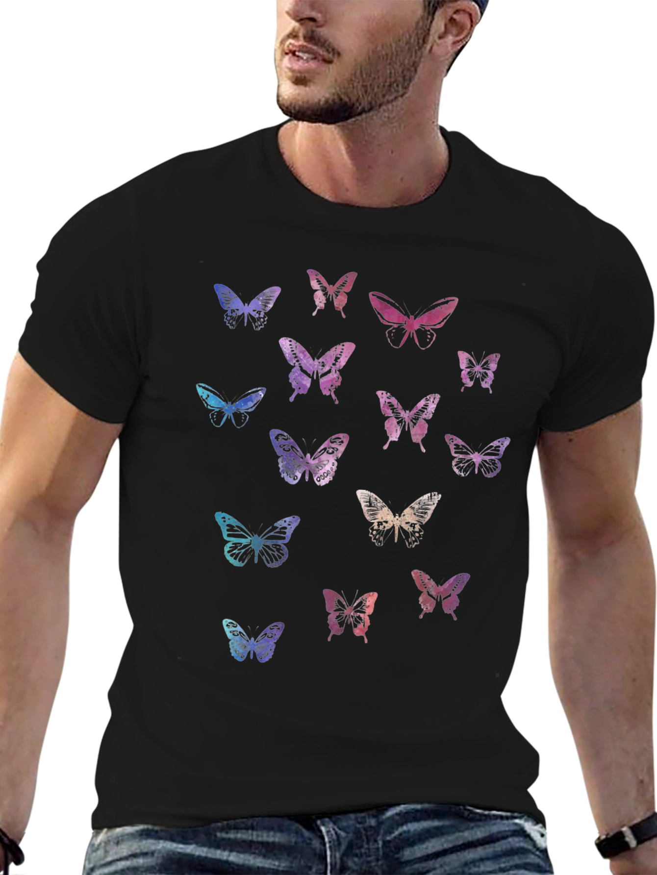 Black Butterfly Print Black Tee - Unisex view 6