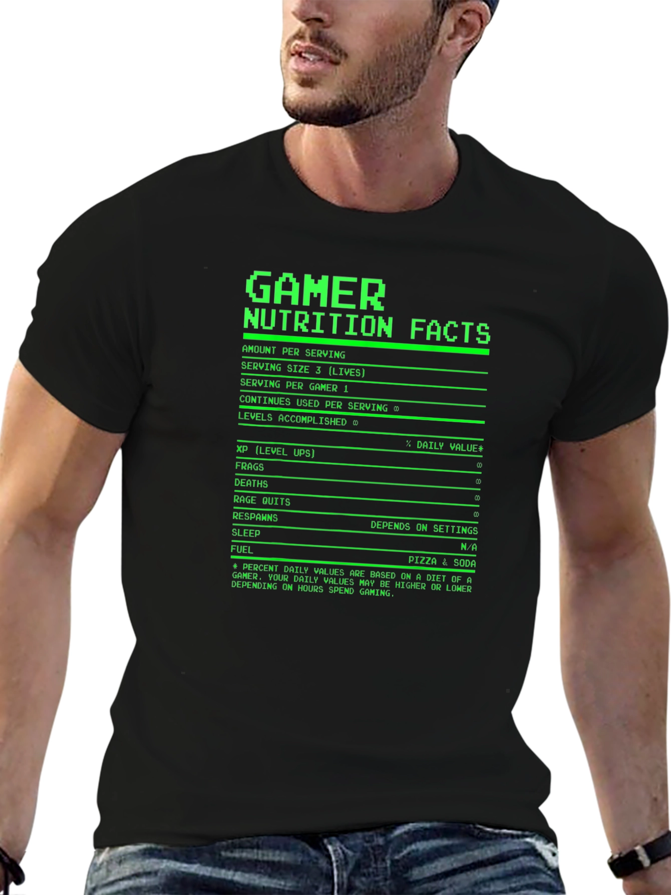 Black Gamer Nutrition Facts T-Shirt - Black view 6