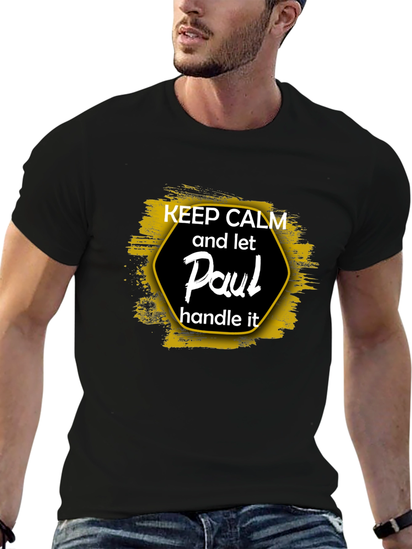 Black Keep Calm and Let Paul Handle It - Black T-Shirt view 6