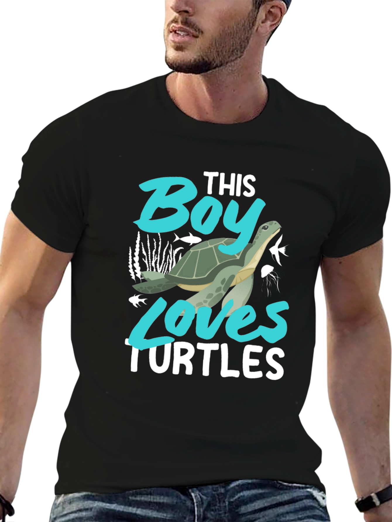 Black Boy Loves Turtles Graphic Tee - Black Cotton Blend view 6