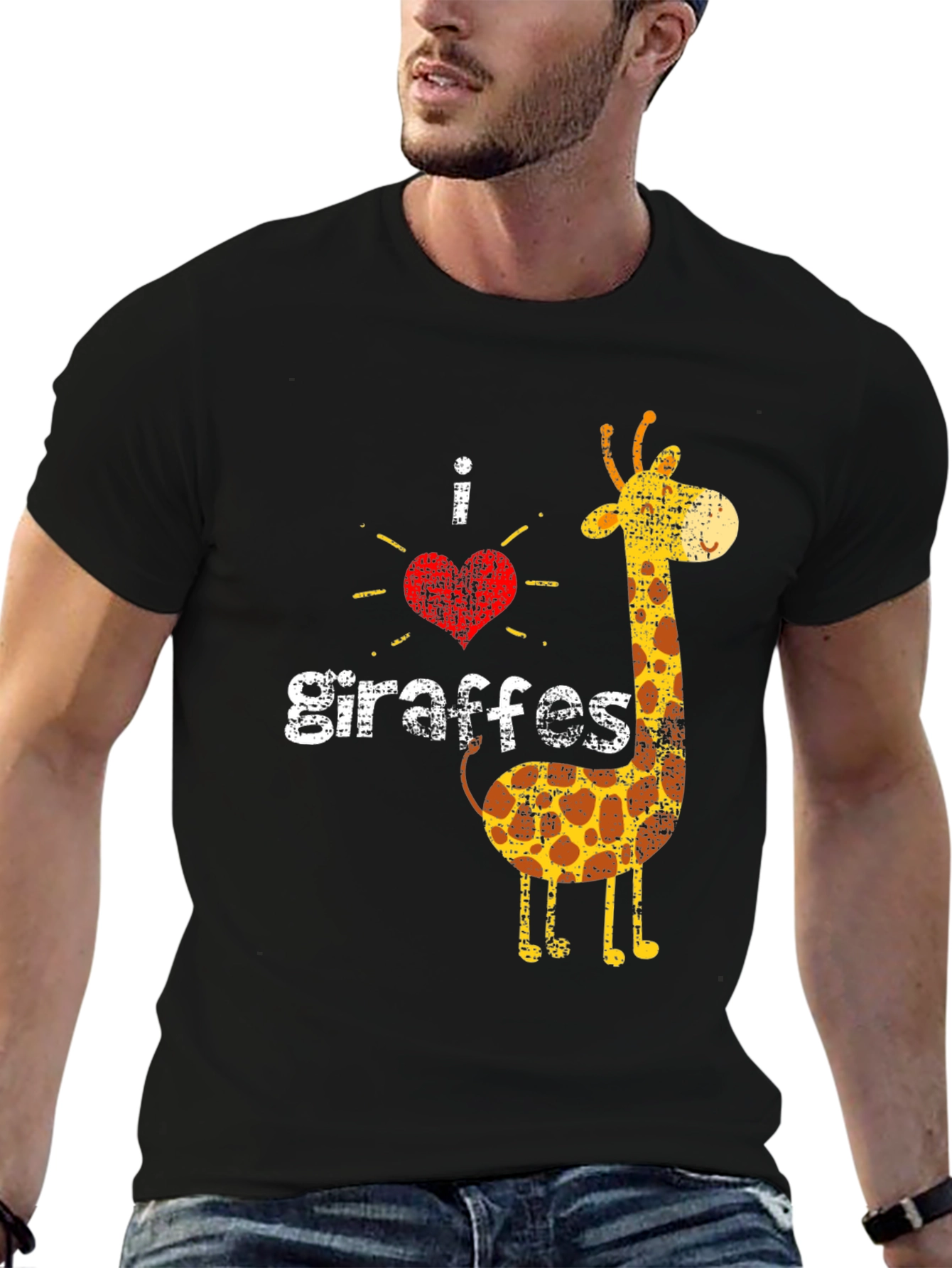 Black I Love Giraffes Graphic Tee - Unisex Black T-Shirt view 6