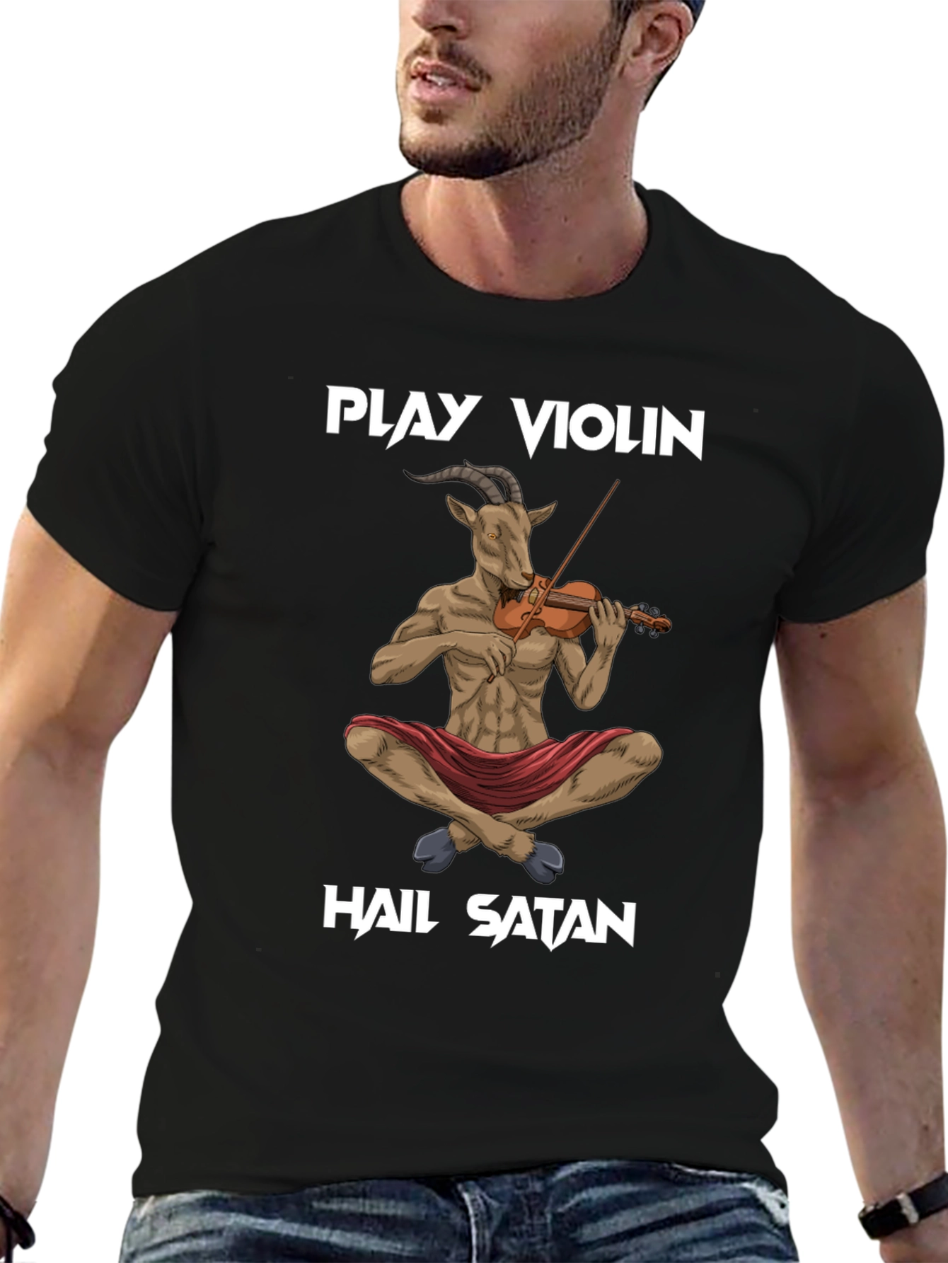 Black Play Violin, Hail Satan T-Shirt view 6