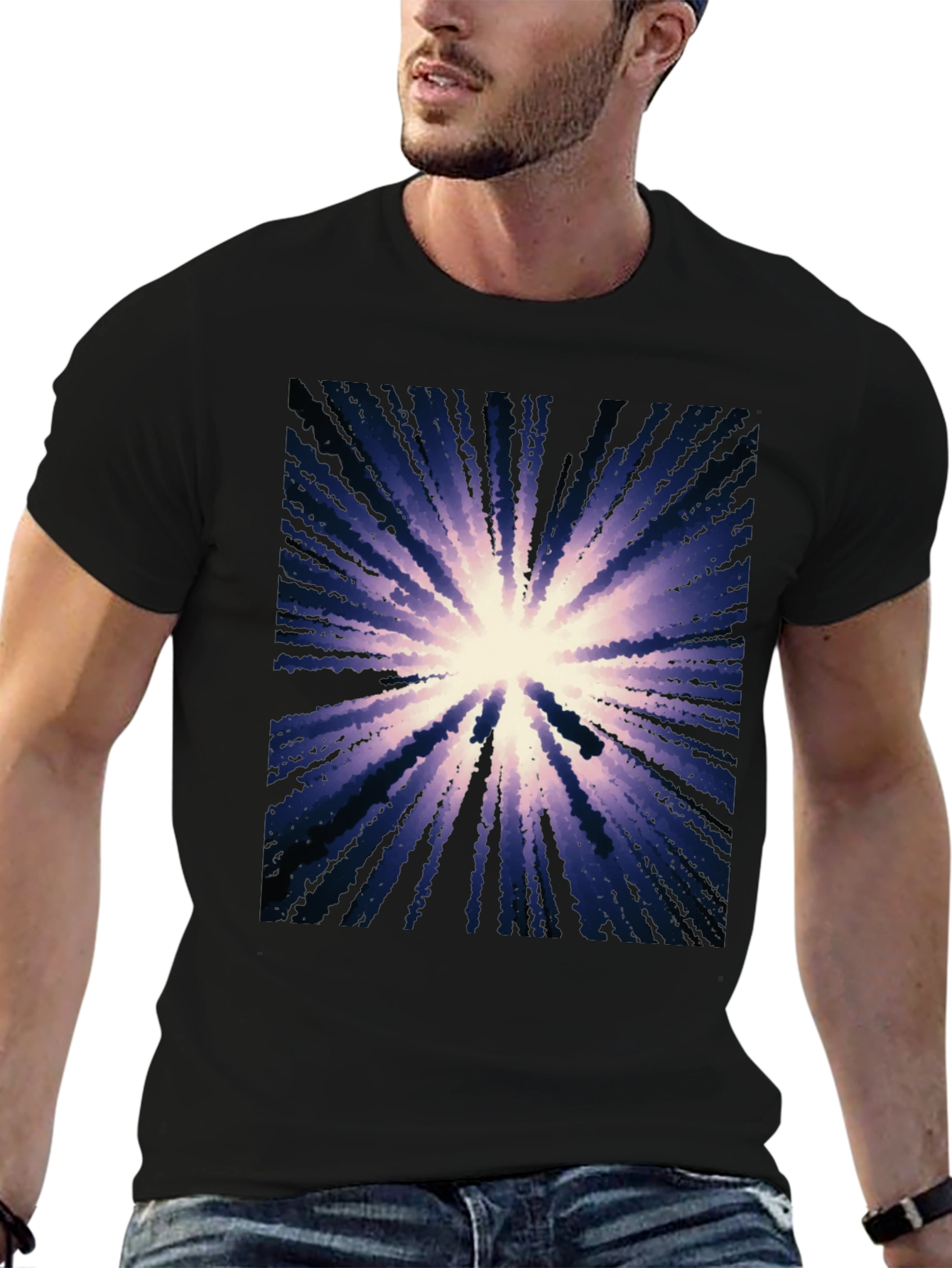 Black Abstract Burst Graphic Black T-Shirt view 6