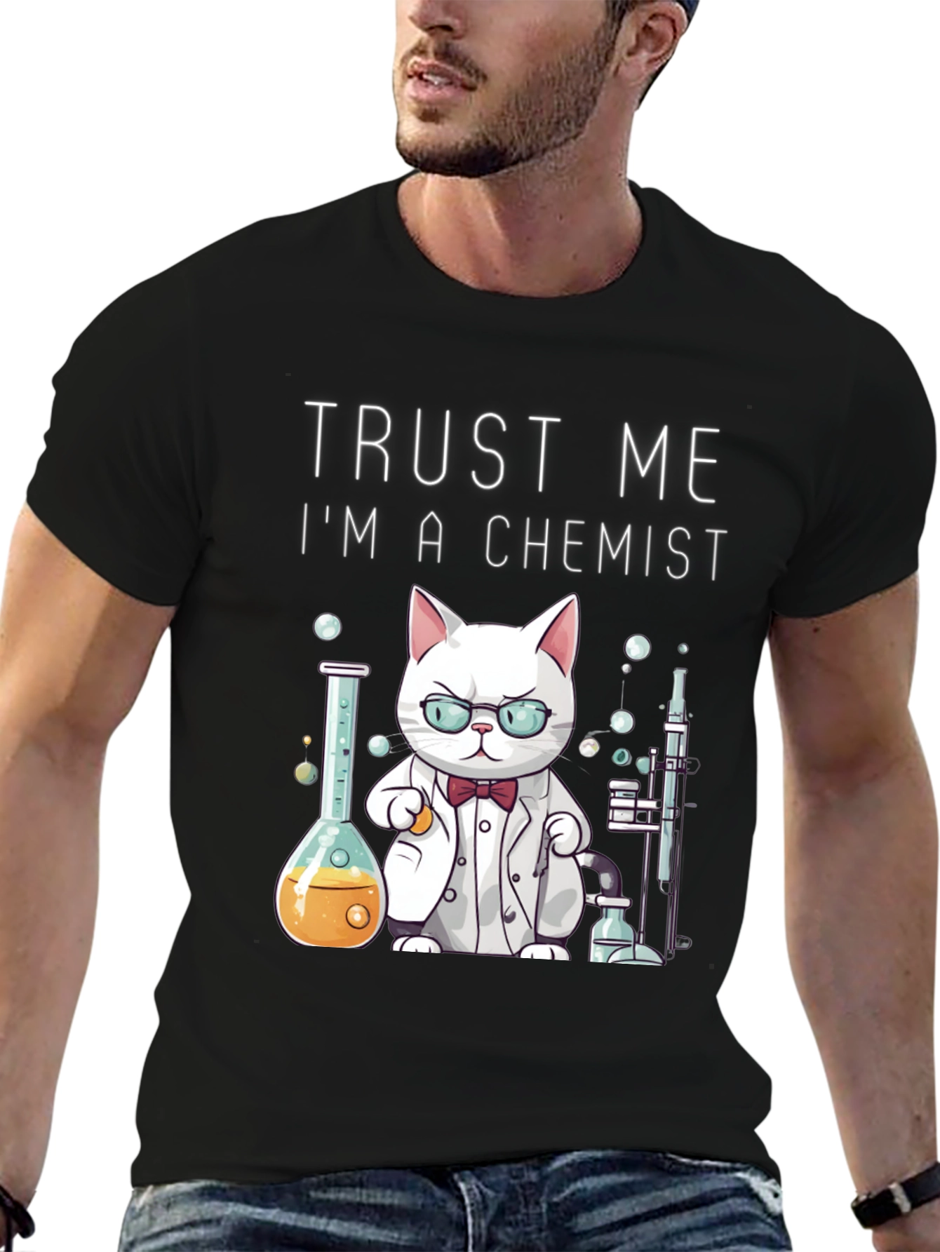 Black Trust Me I'm a Chemist Cat T-Shirt view 6