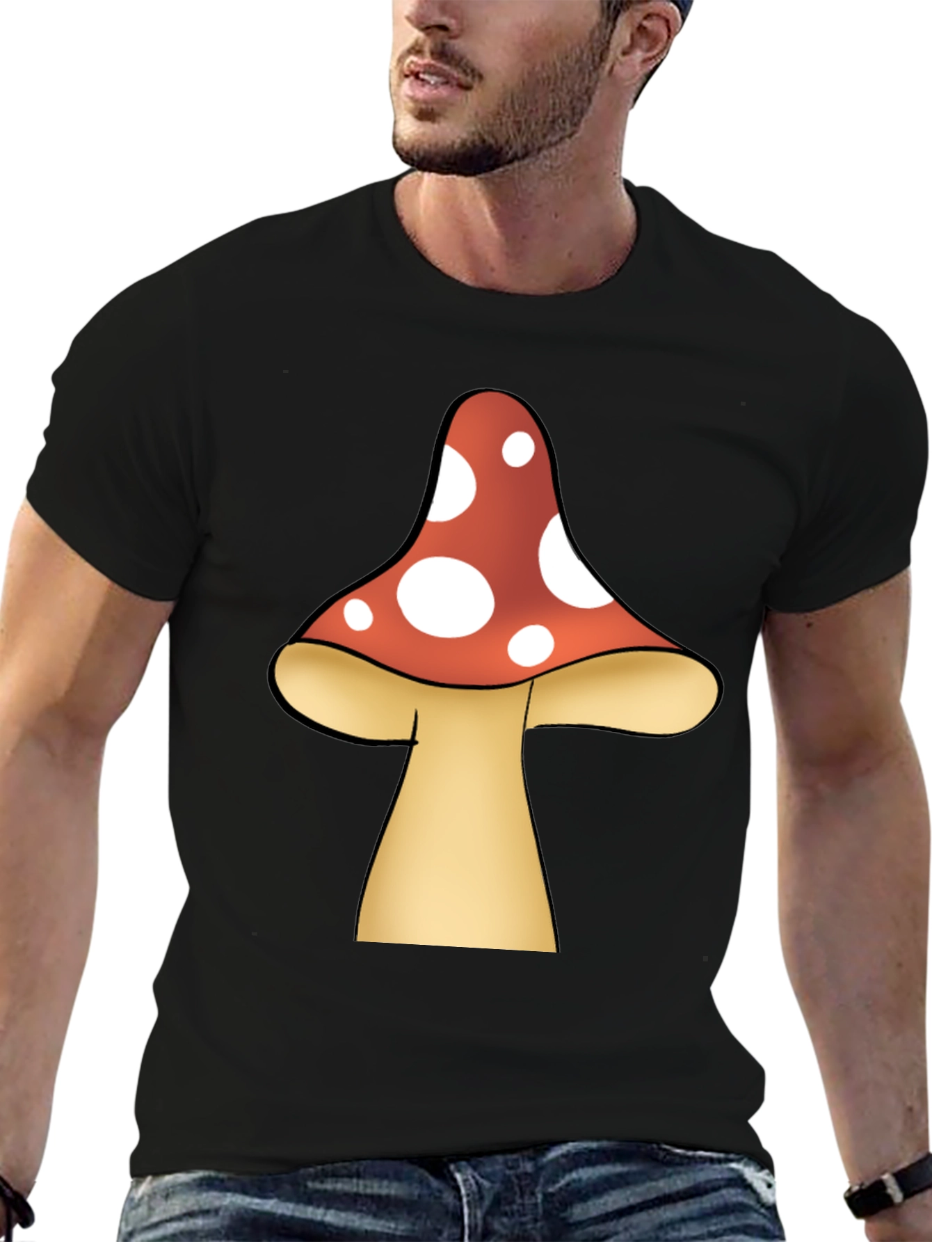 Black Mushroom Graphic Tee - Funky Black T-Shirt view 6