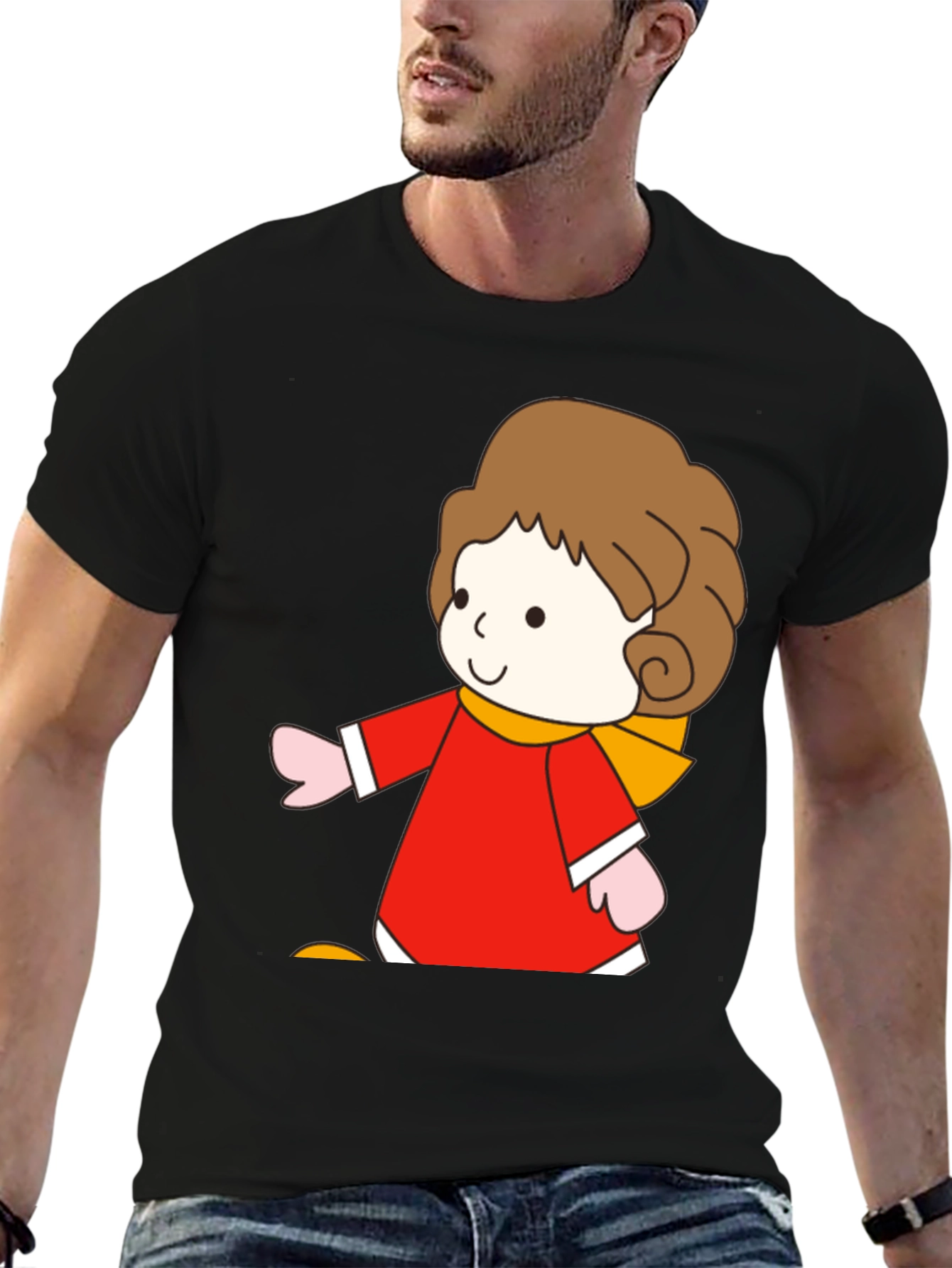 Black Cartoon Girl Graphic Tee - Soft Cotton Blend view 6