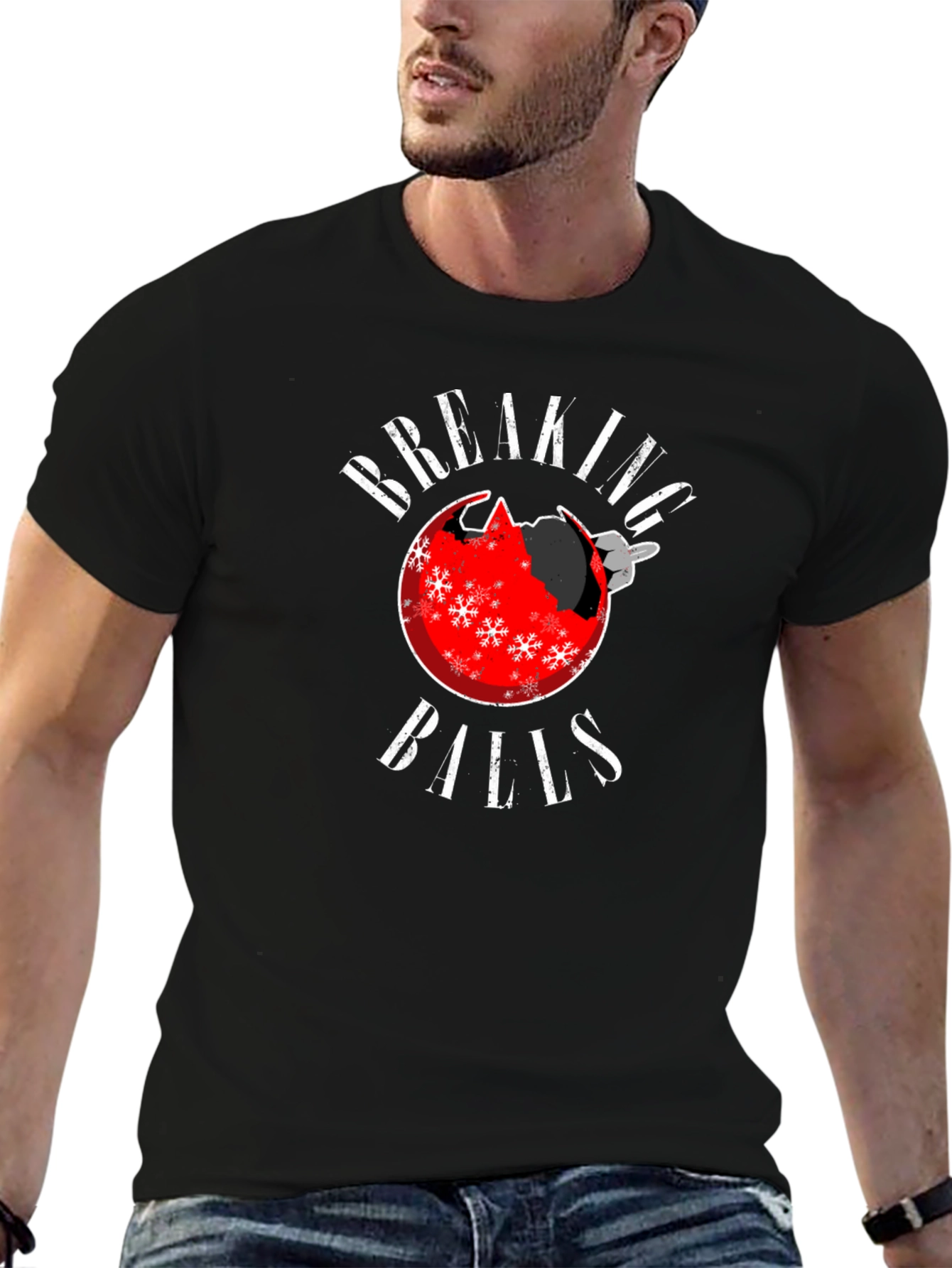 Black Breaking Balls Christmas Ornament Humor T-Shirt view 6