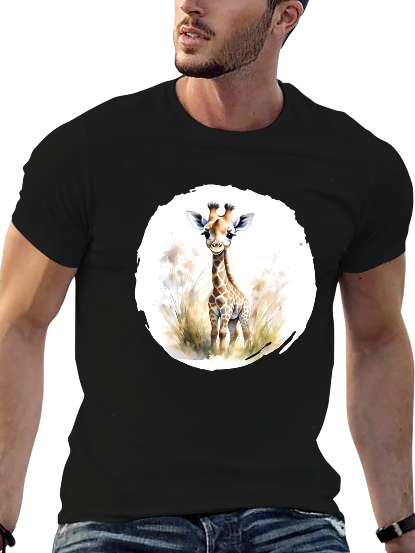 Black Giraffe Graphic Tee - Unisex Black T-Shirt view 6