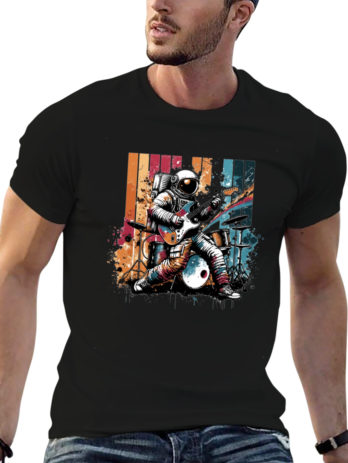 Black Astronaut Guitarist T-Shirt view 6