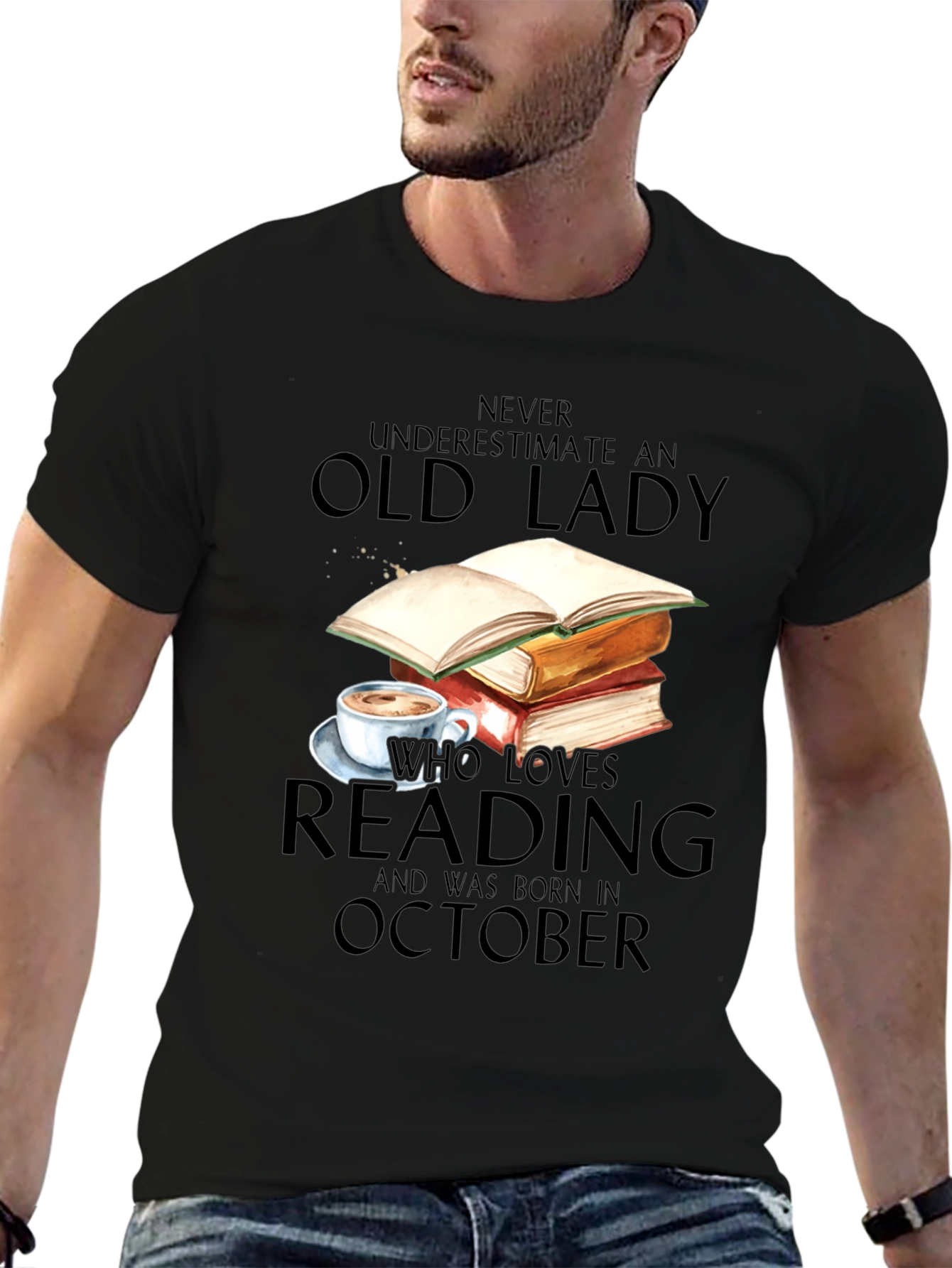 Black Old Lady Who Loves Reading October Birthday T-Shirt view 6