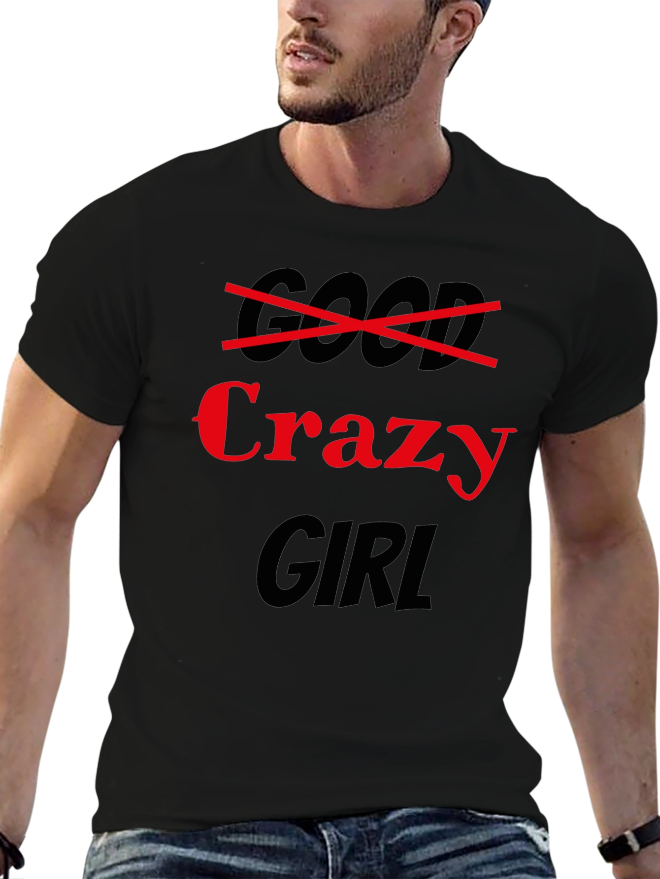 Black Crazy Girl Graphic Tee - Black Crew Neck view 6