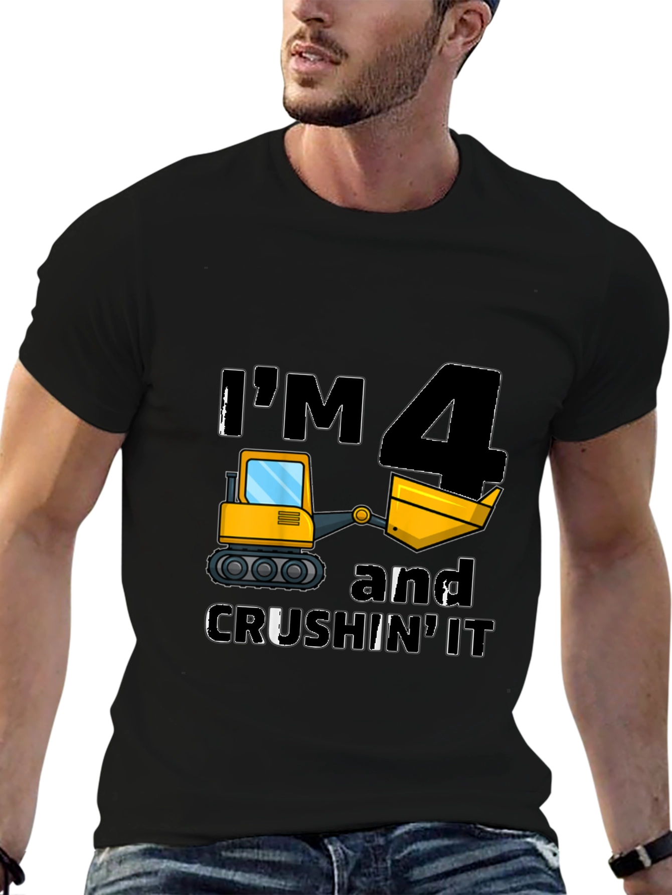 Black I'm 4 and Crushin' It Kids Birthday T-Shirt view 6
