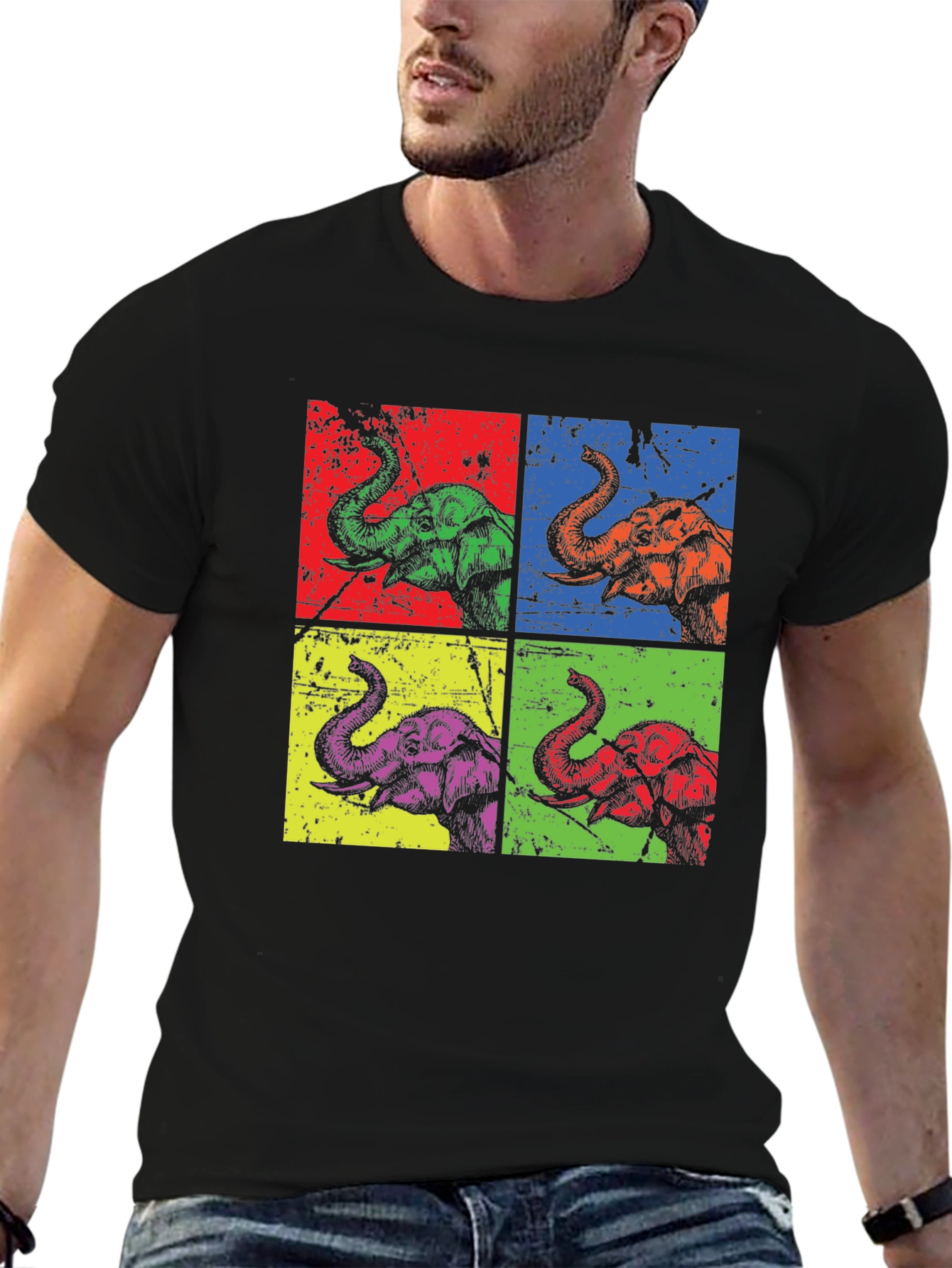 Black Pop Art Elephant Graphic Tee - Unique & Stylish view 6