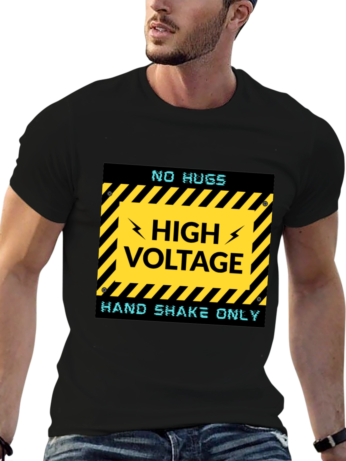 Black High Voltage Humor Tee - No Hugs, Handshakes Only! view 6