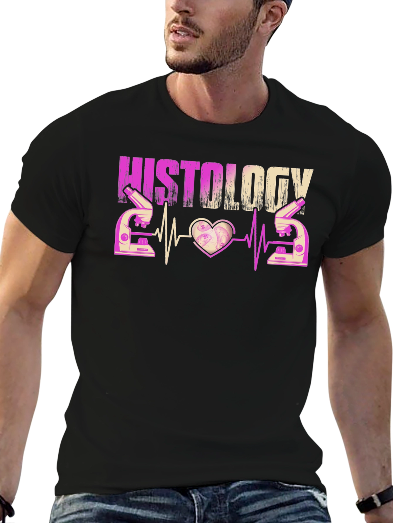 Black Histology Heartbeat Microscope T-Shirt view 6