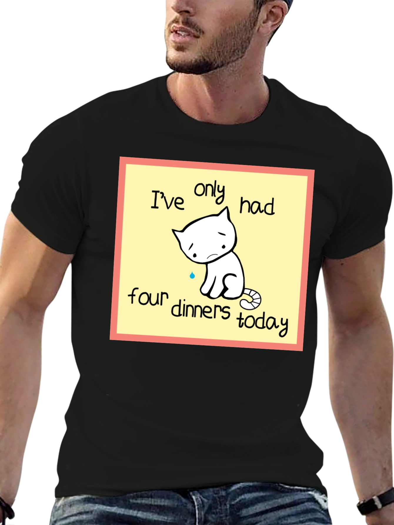 Black Funny Cat T-Shirt: Only Four Dinners Today view 6