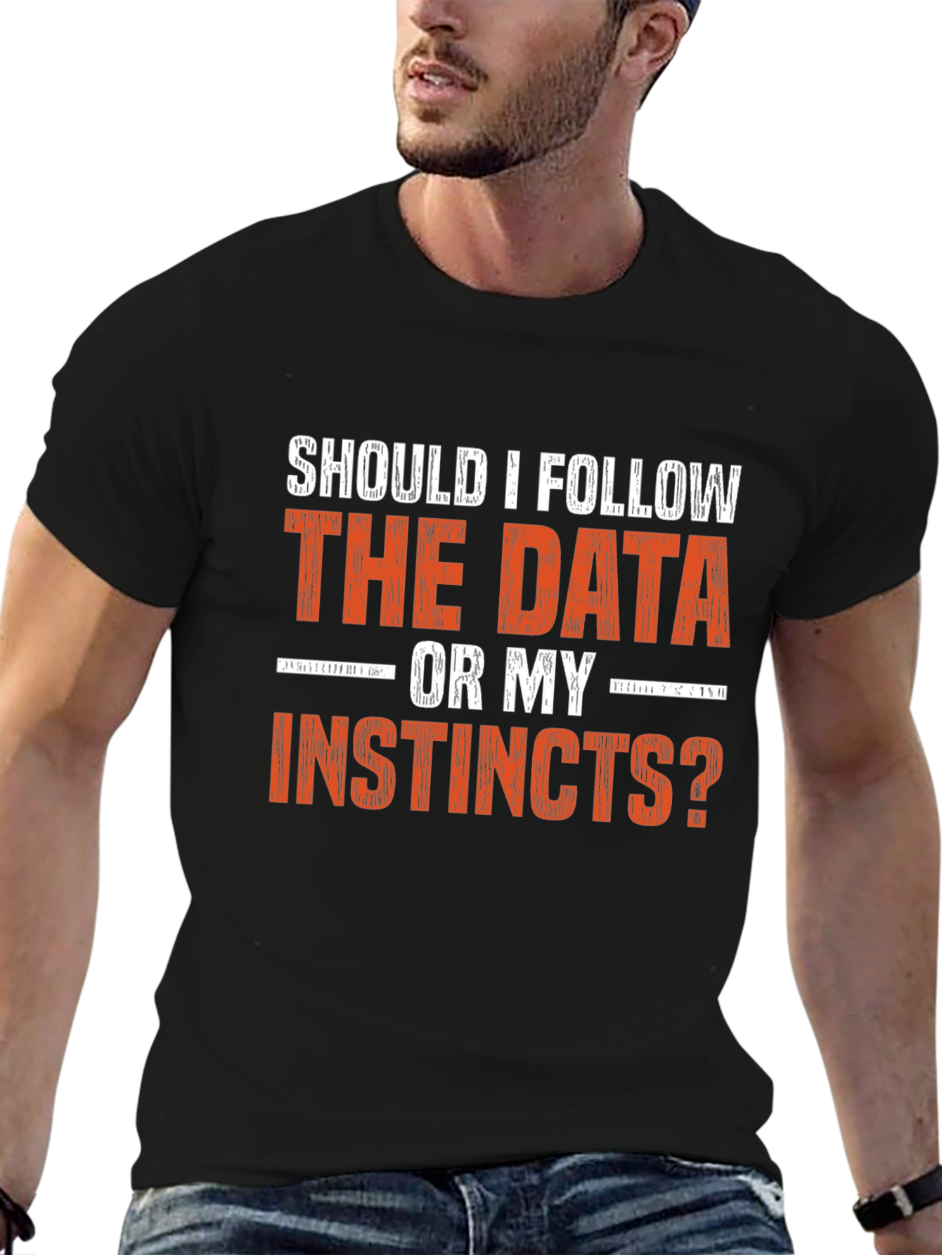 Black Data vs. Instincts Graphic Tee - Decision Maker Shirt view 6