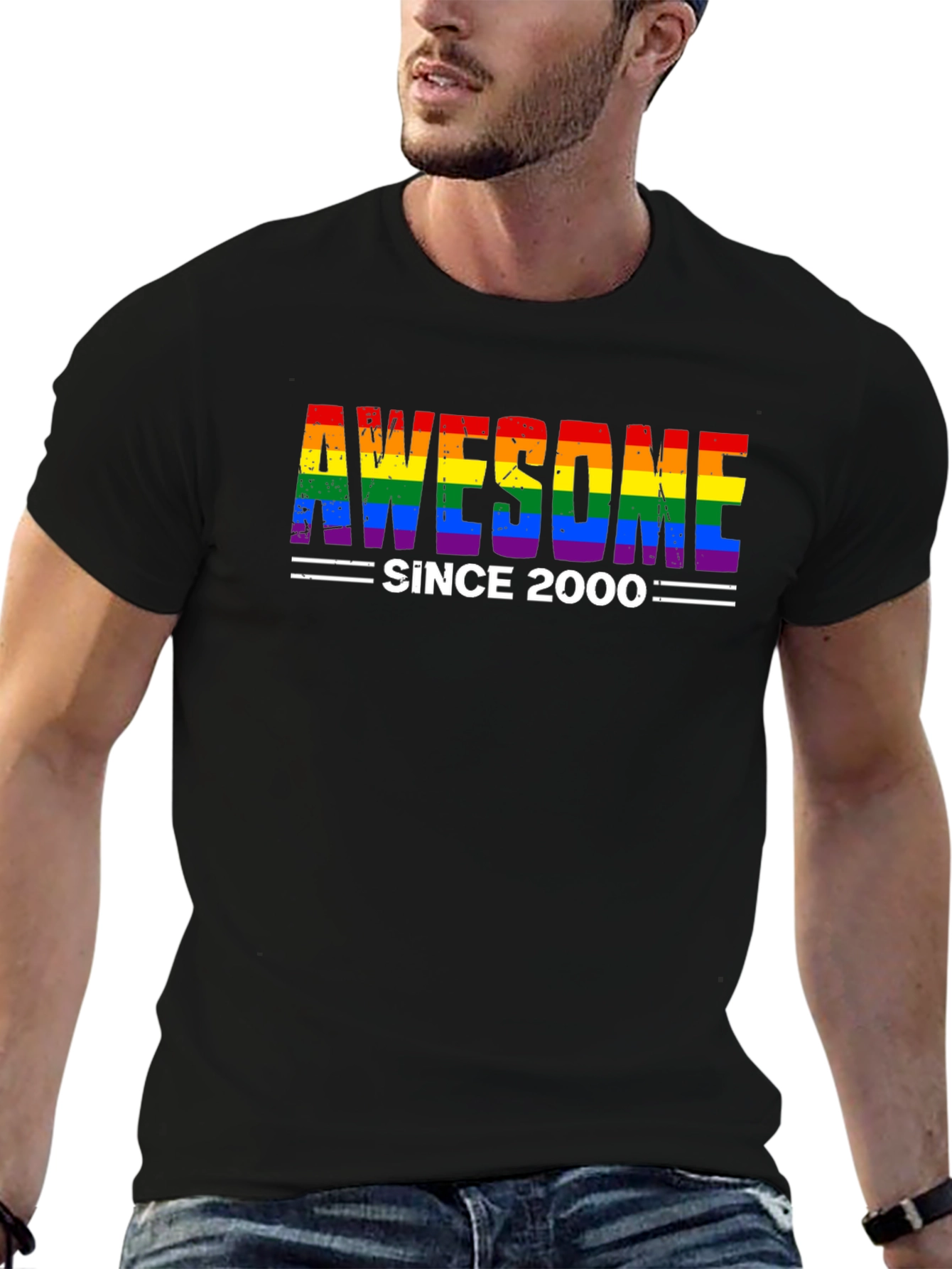 Black Awesome Since 2000 Rainbow Pride T-Shirt view 6