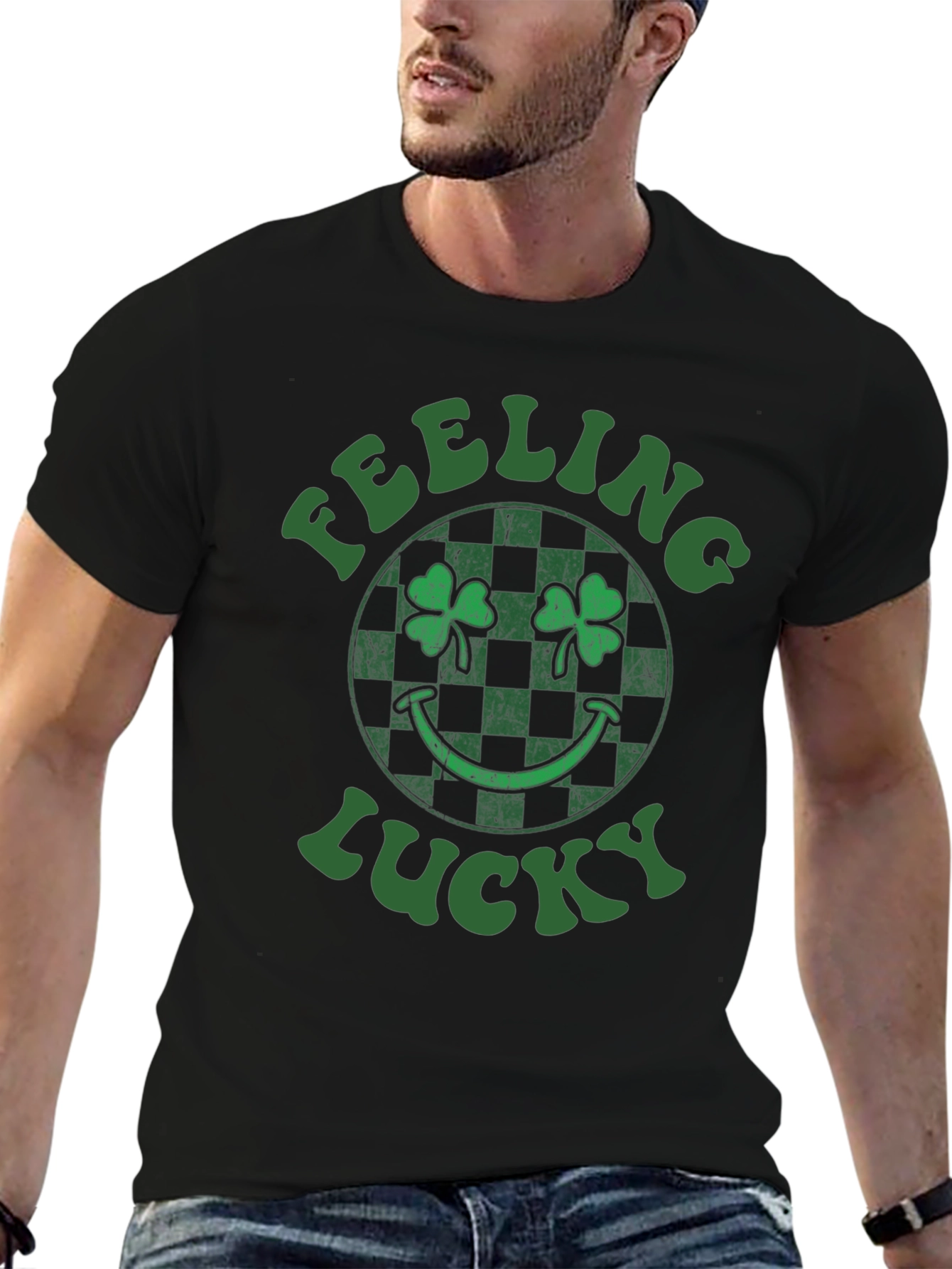 Black Feeling Lucky St. Patrick's Day Shamrock T-Shirt view 6