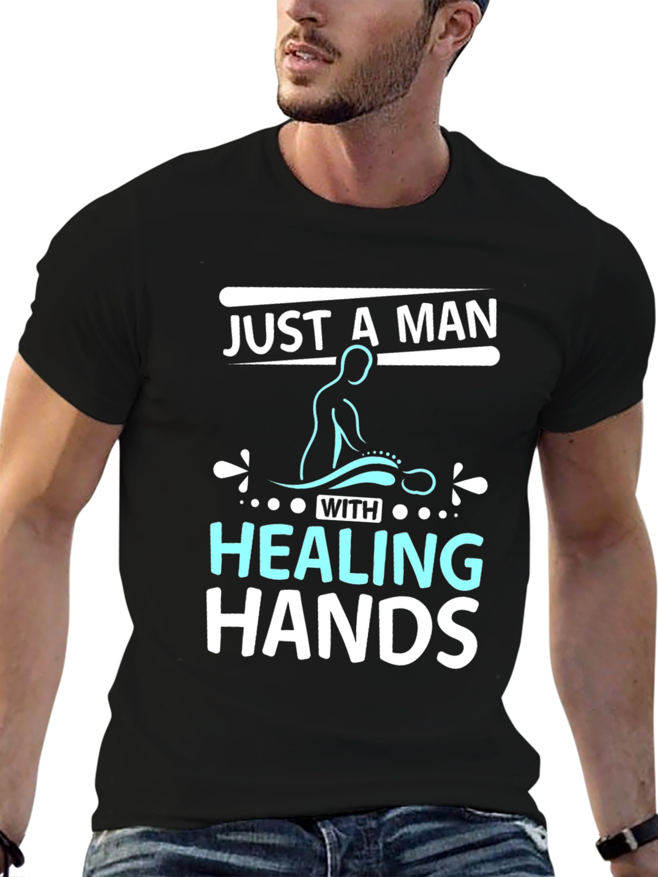Black Just a Man With Healing Hands Black T-Shirt view 6