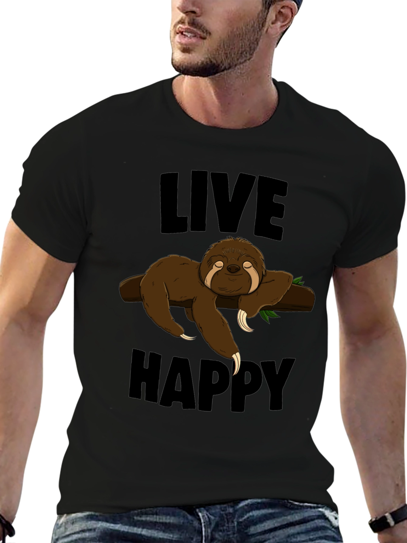 Black Live Happy Sloth Graphic T-Shirt - Comfort & Style view 6
