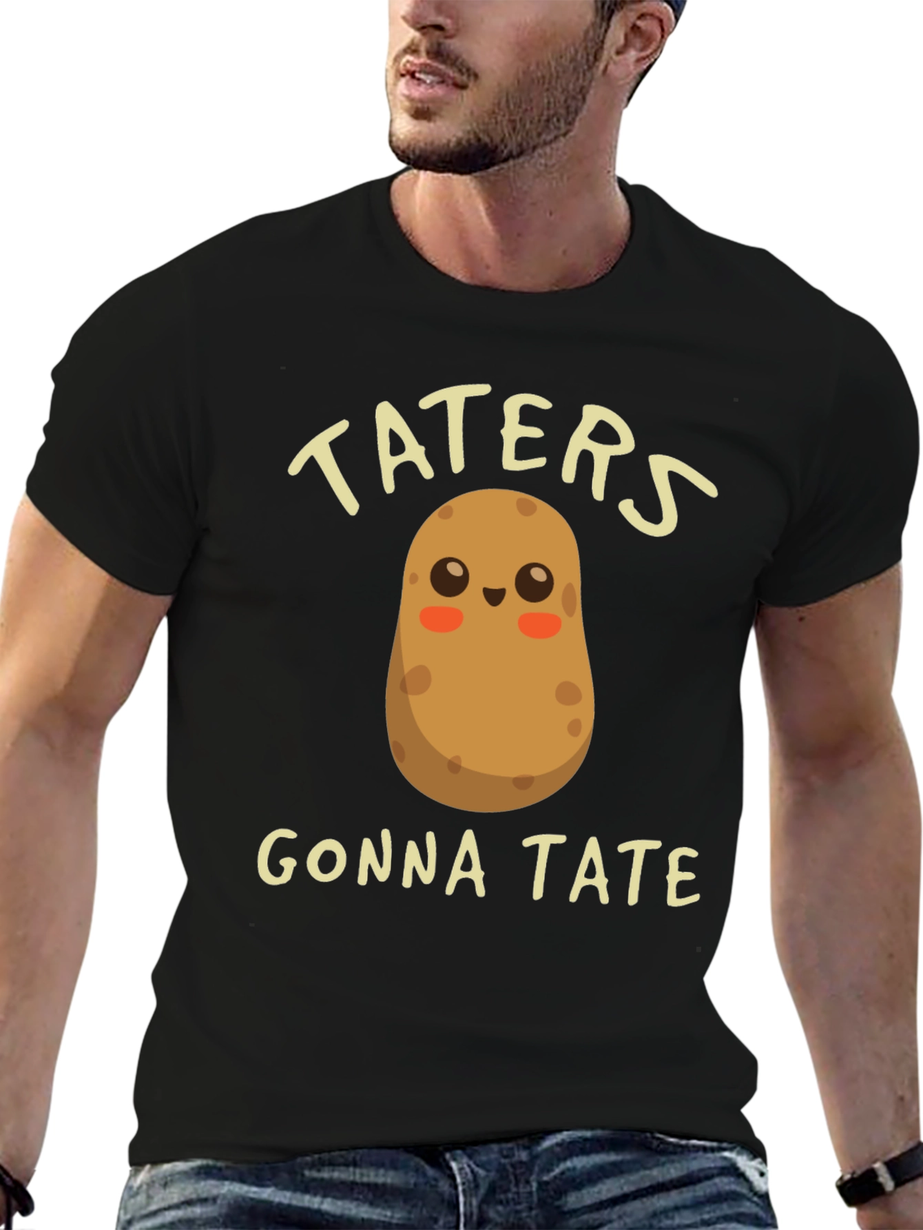 Black Funny Potato T-Shirt - Taters Gonna Tate - Novelty Tee view 6