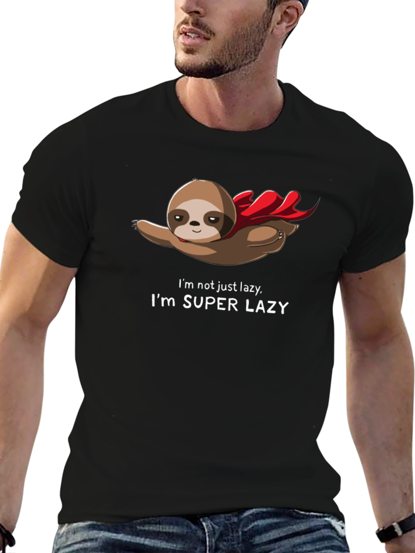 Black Super Lazy Sloth T-Shirt - Funny Animal Tee view 6