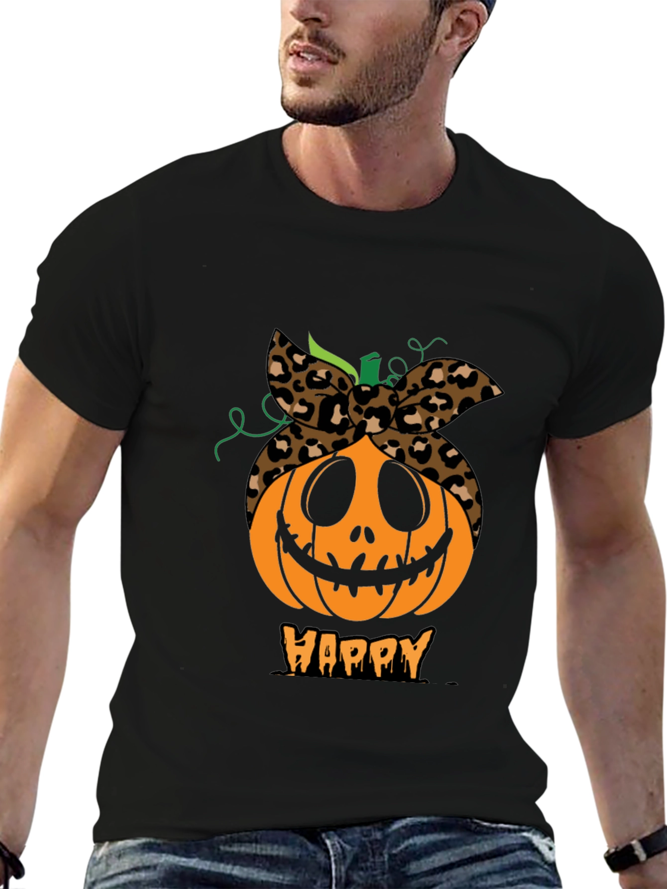 Black Happy Pumpkin Headband Graphic Tee view 6