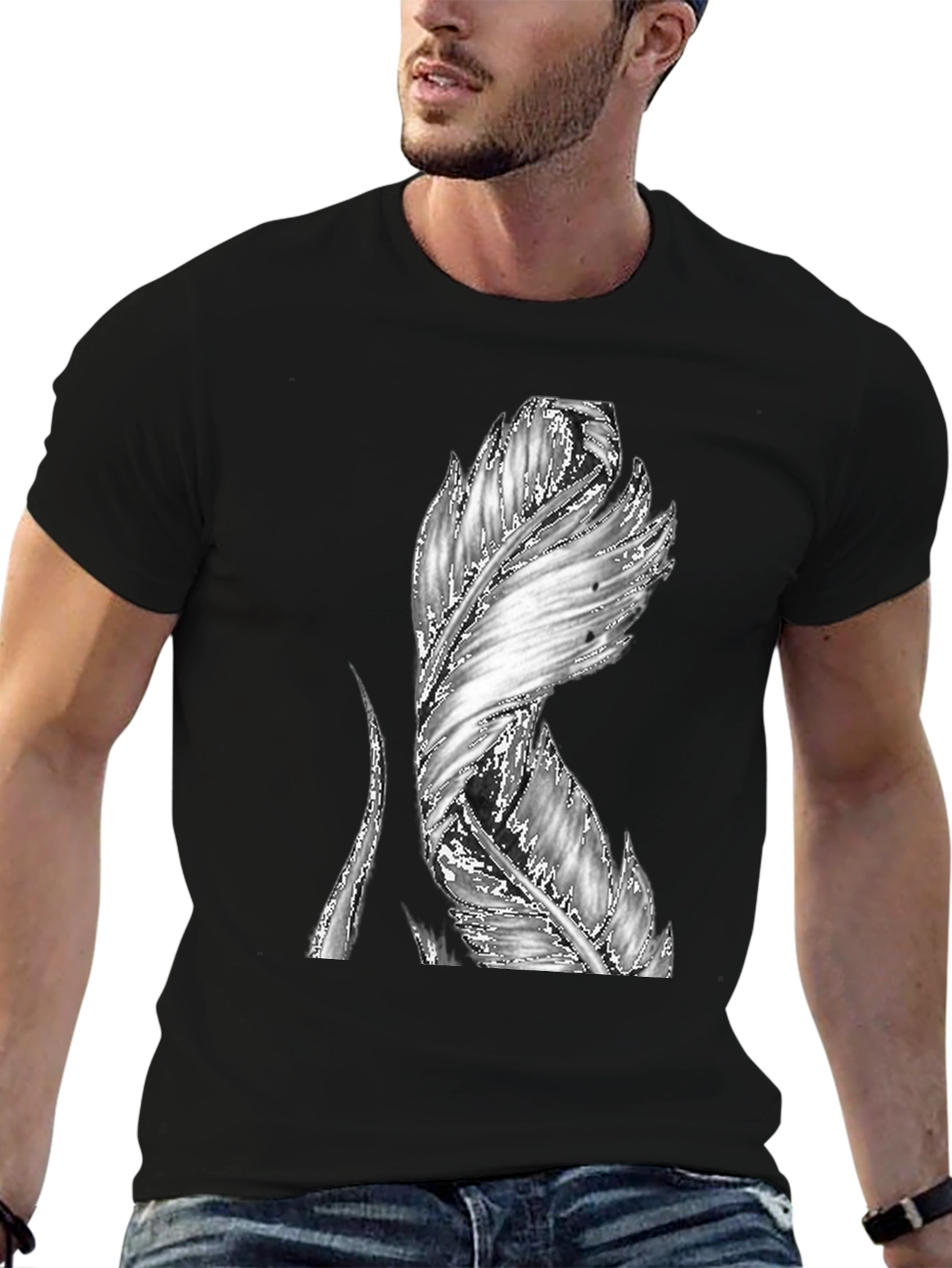 Black Feather Graphic Black T-Shirt - Unique Design view 6